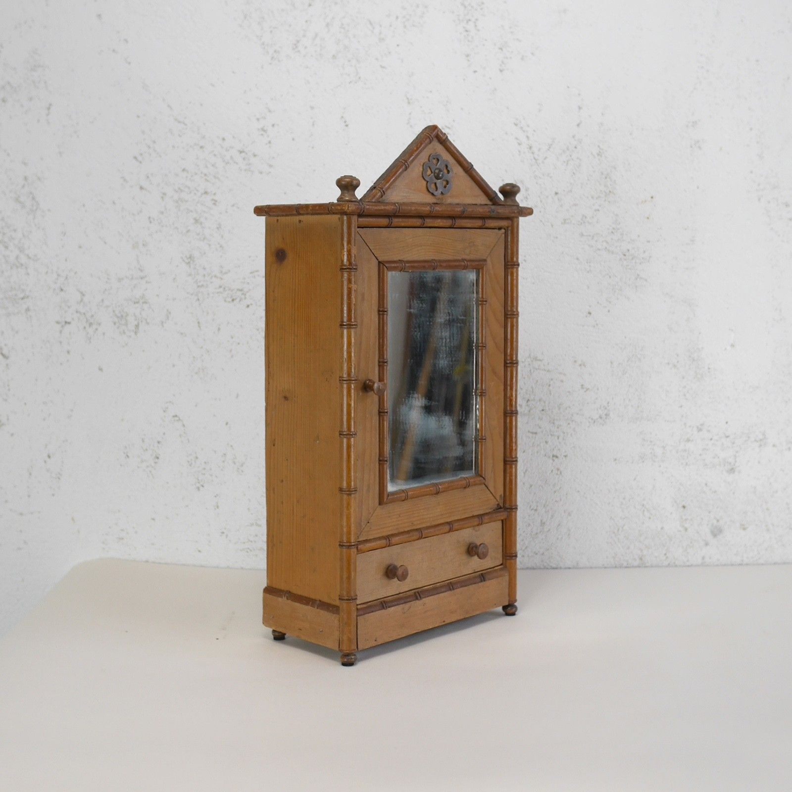 Antique Faux Bamboo Cabinet Mirror Medicine Early 20th Century #102942 photo Furniture