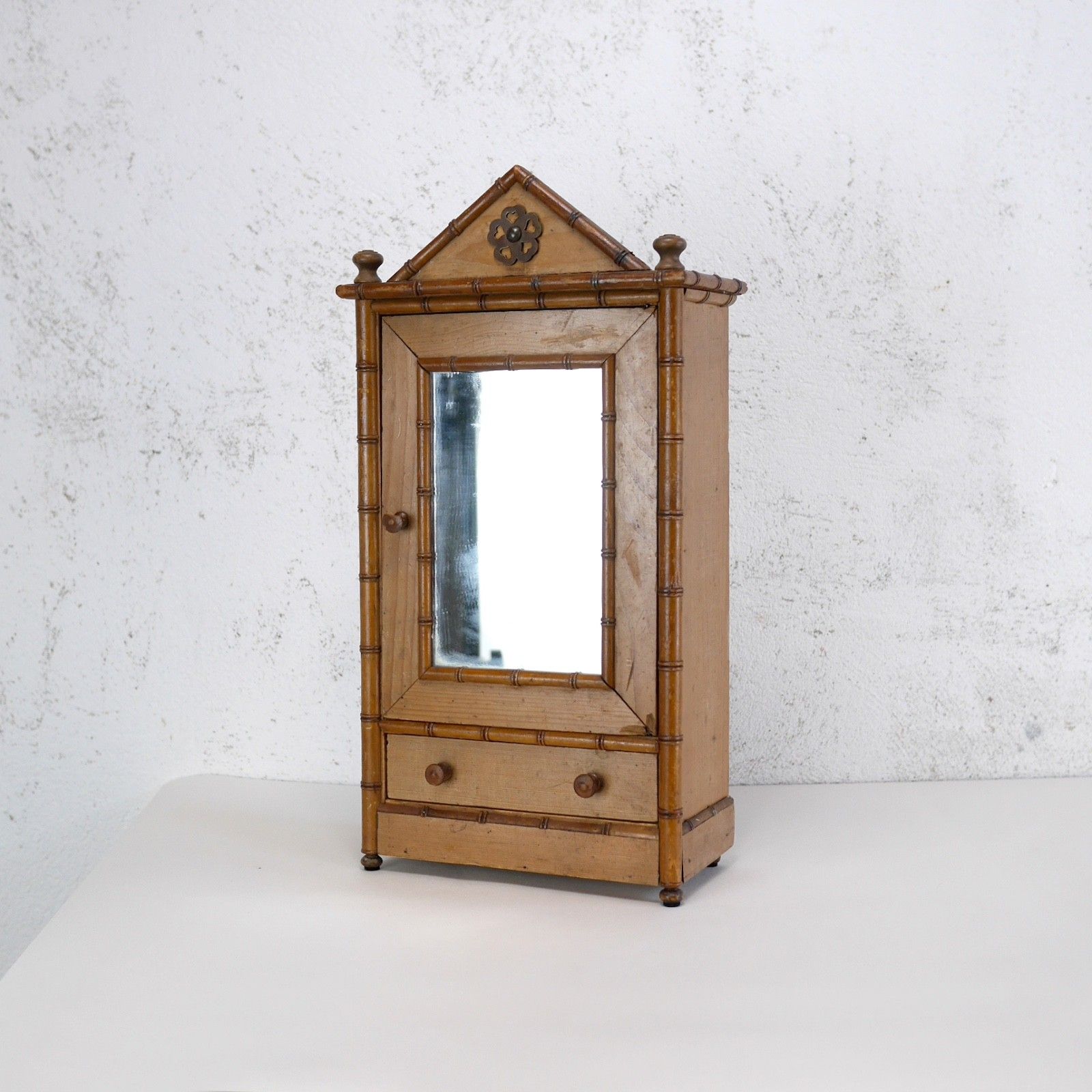 Antique Faux Bamboo Cabinet Mirror Medicine Early 20th Century #102942 photo vintage