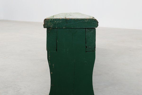 Rustic Primitive Green Farmhouse Bench In Oak, France, 1900s photo Furniture