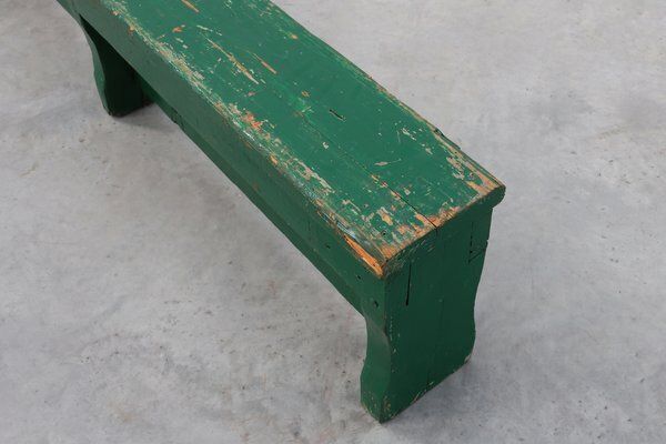 photo furniture Rustic Primitive Green Farmhouse Bench In Oak, France, 1900s