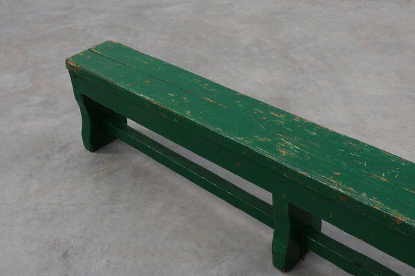 photo buy Rustic Primitive Green Farmhouse Bench In Oak, France, 1900s