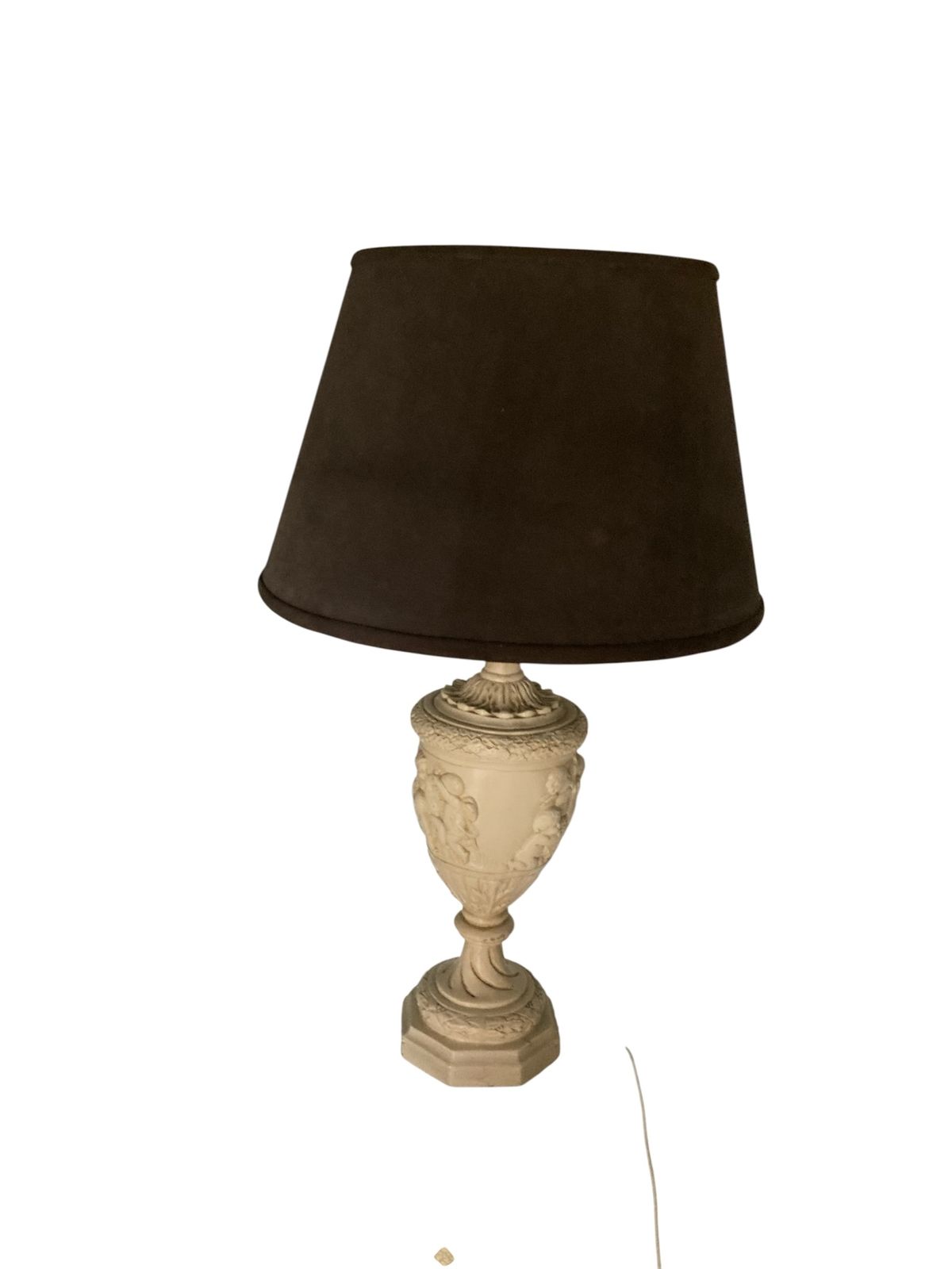 Plaster Moulded And Decorated Cherub Lamp Circa 1930's Grey Velvet Shade photo furniture