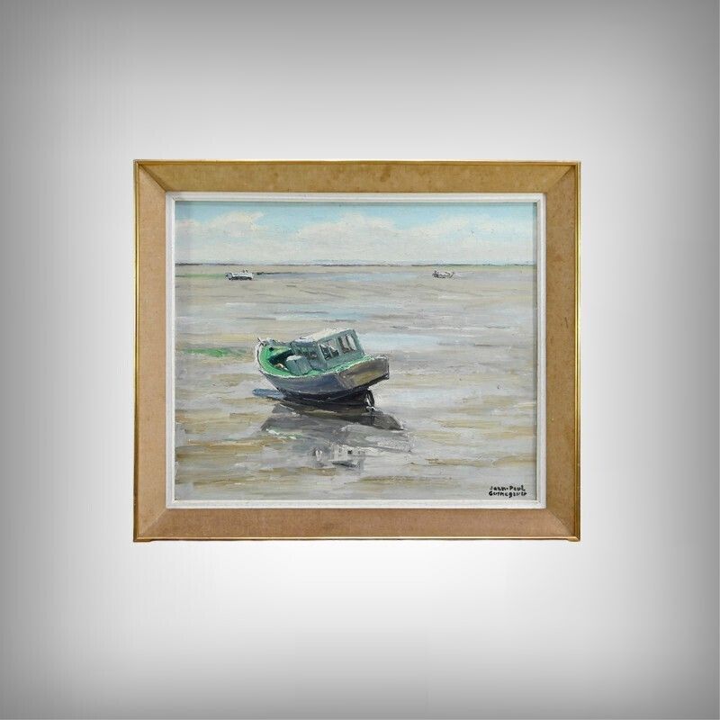 Painting “Boat At Low Tide” By Jp Guinegault – Part 2 Of The 20th Century