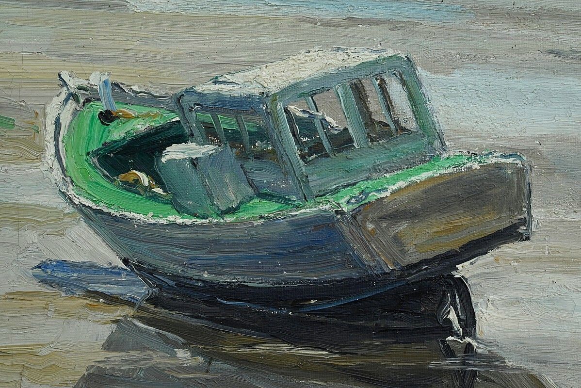 Painting “Boat At Low Tide” By Jp Guinegault – Part 2 Of The 20th Century photo buy
