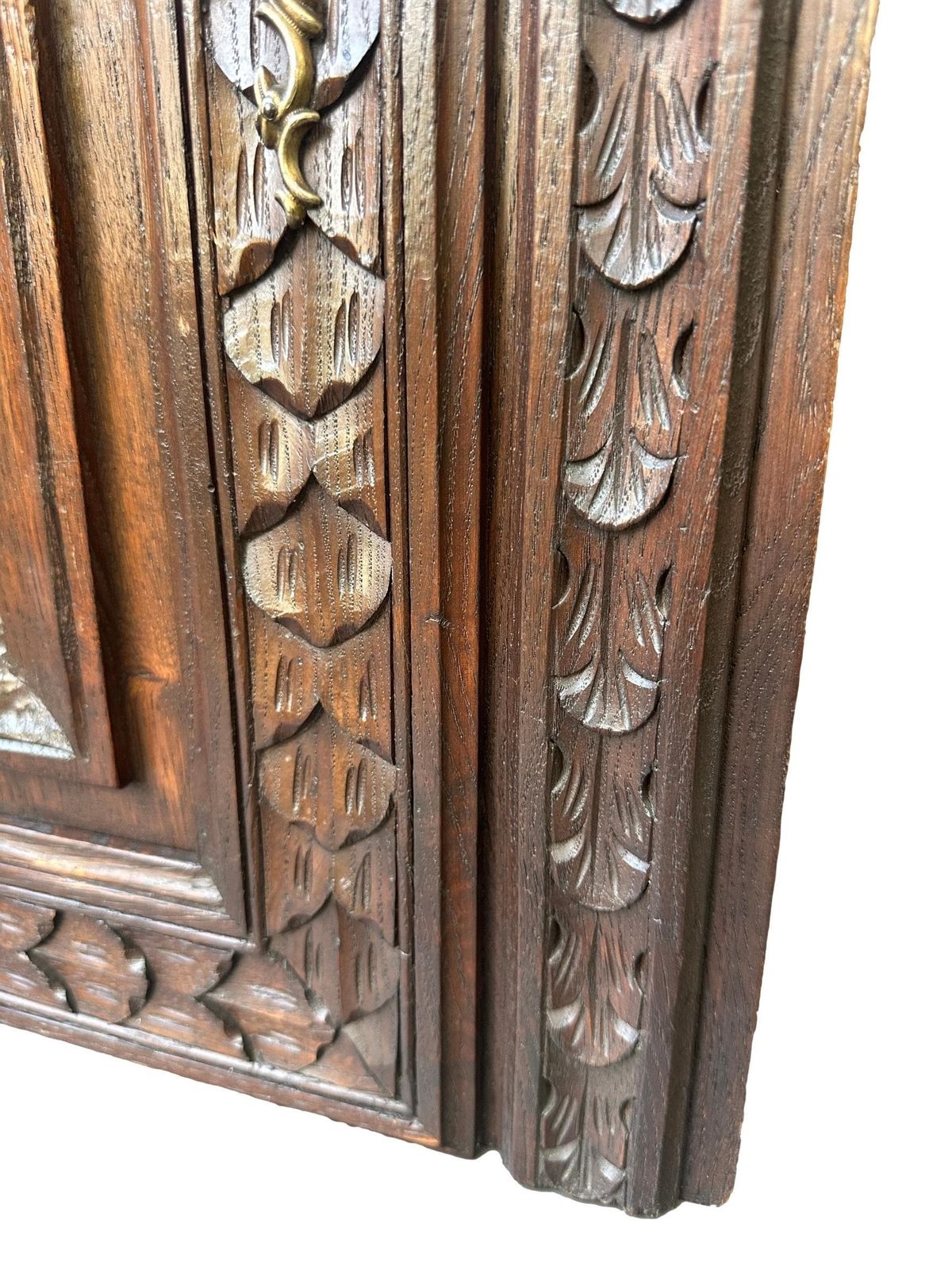 French Large Breton Carved Oak Door, Man With Cane, Late 19thc / Early 20thc, Lower Cabinet Antique Panel photo 470.0