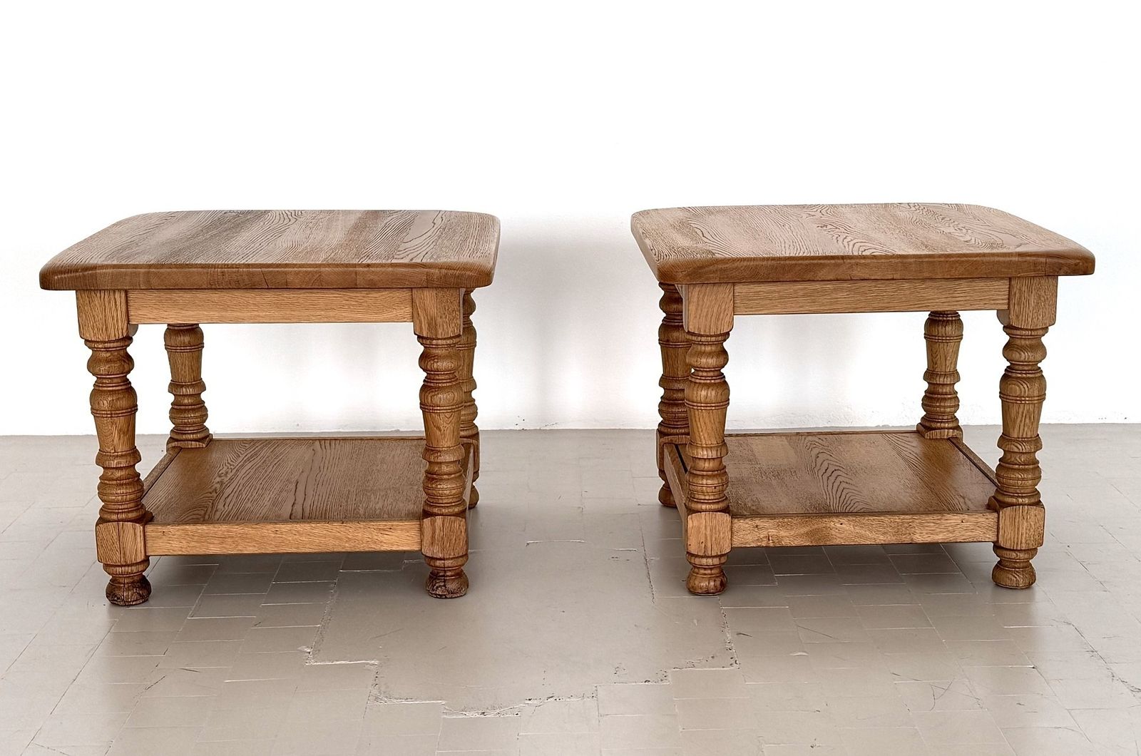 Hand Crafted Rustic Textured Oak Side Or Coffee Tables By Vereinigte Werkstätten, 1970 photo vinterior