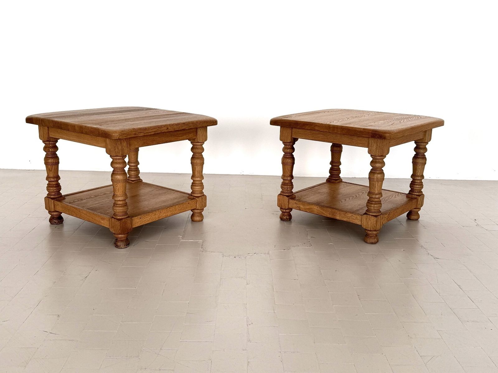 Hand Crafted Rustic Textured Oak Side Or Coffee Tables By Vereinigte Werkstätten, 1970 photo vintage