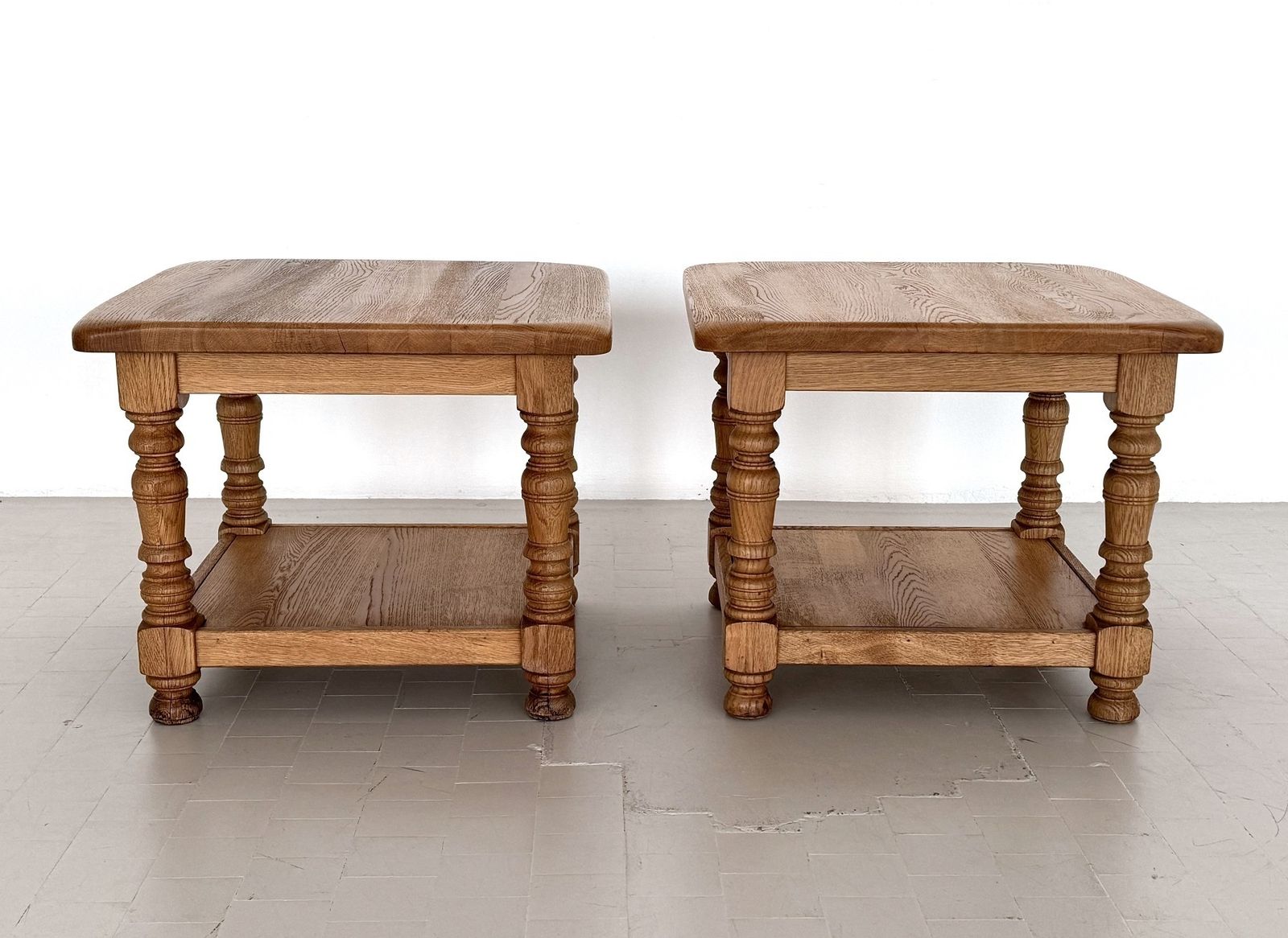 photo for sale Hand Crafted Rustic Textured Oak Side Or Coffee Tables By Vereinigte Werkstätten, 1970