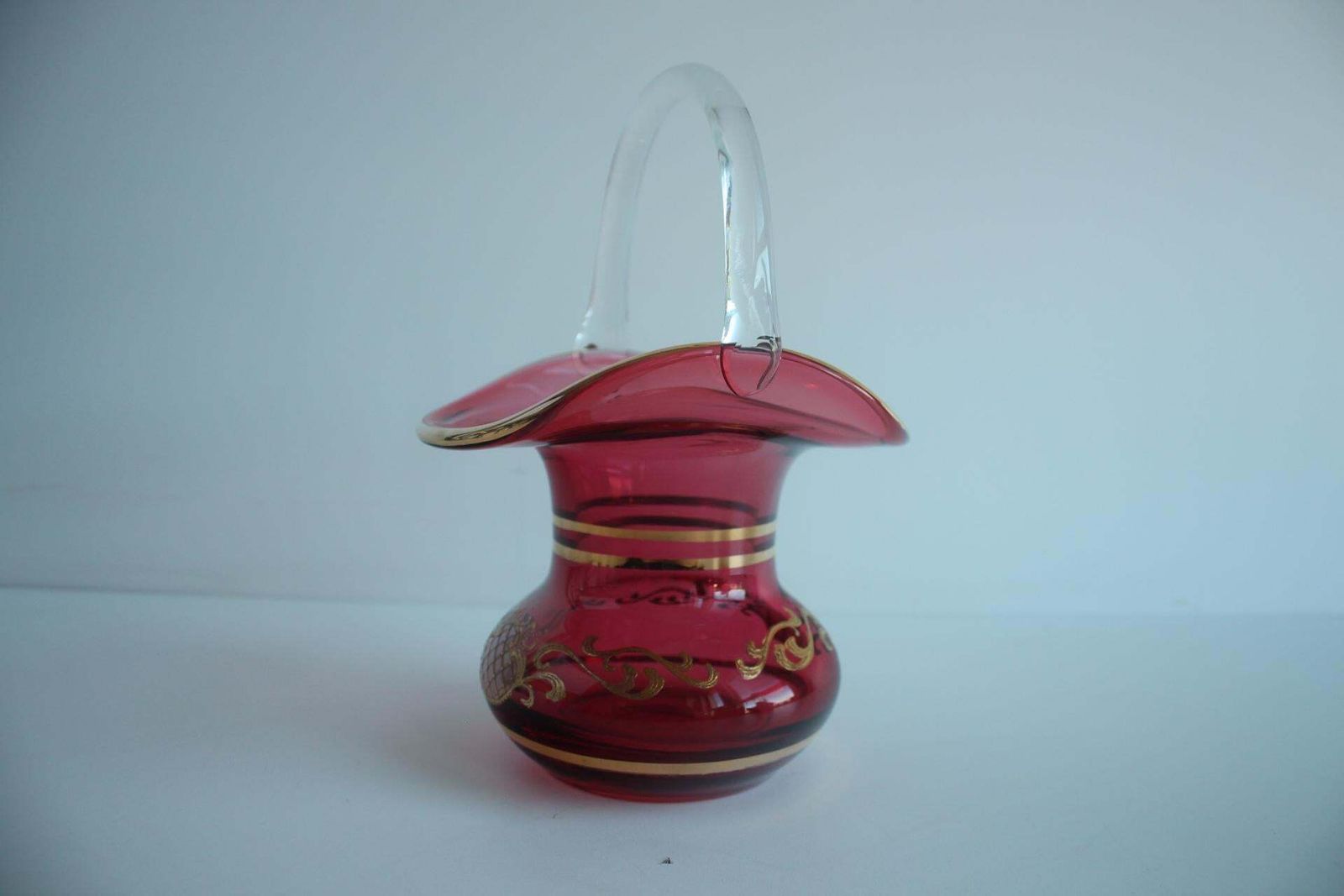 Crystal, Gilded Basket, Bohemia Crystal, Czechoslovakia, 1960's. photo buy