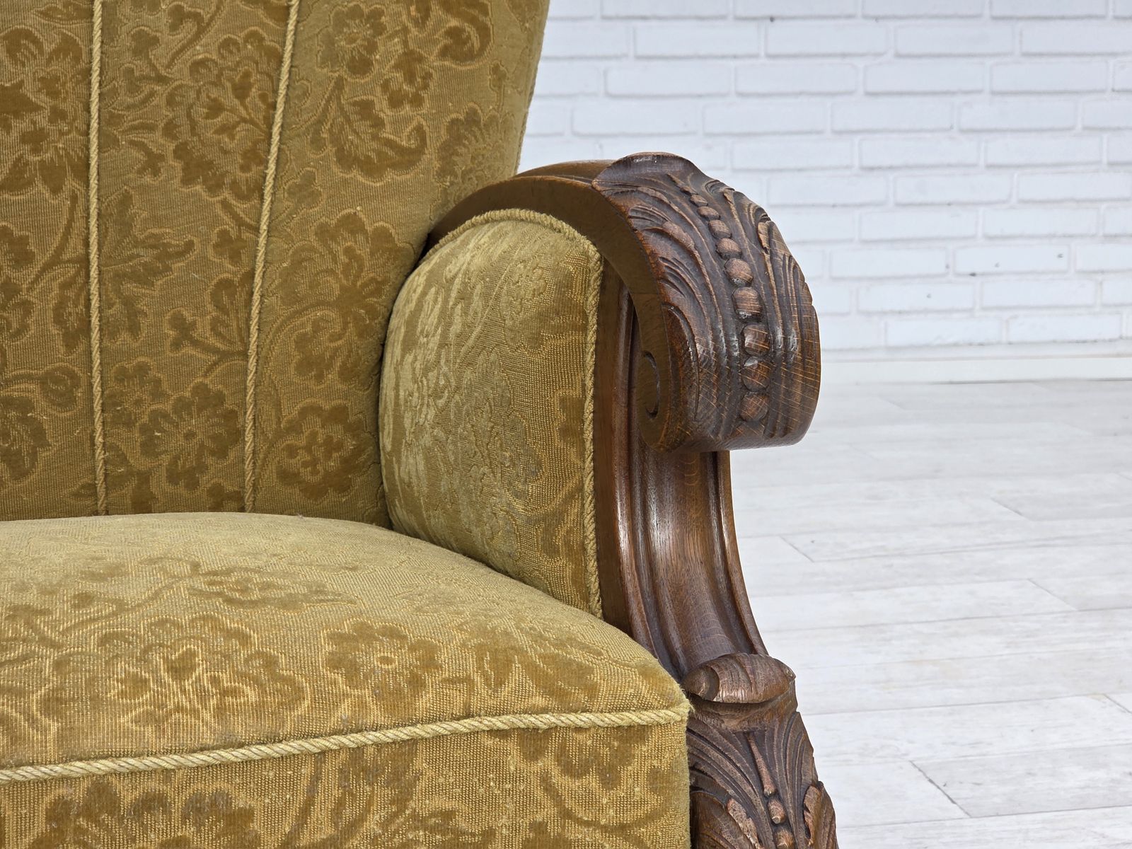 photo buy 1960s, Danish Armchair, Furniture Wool, Solid Oak Wood.