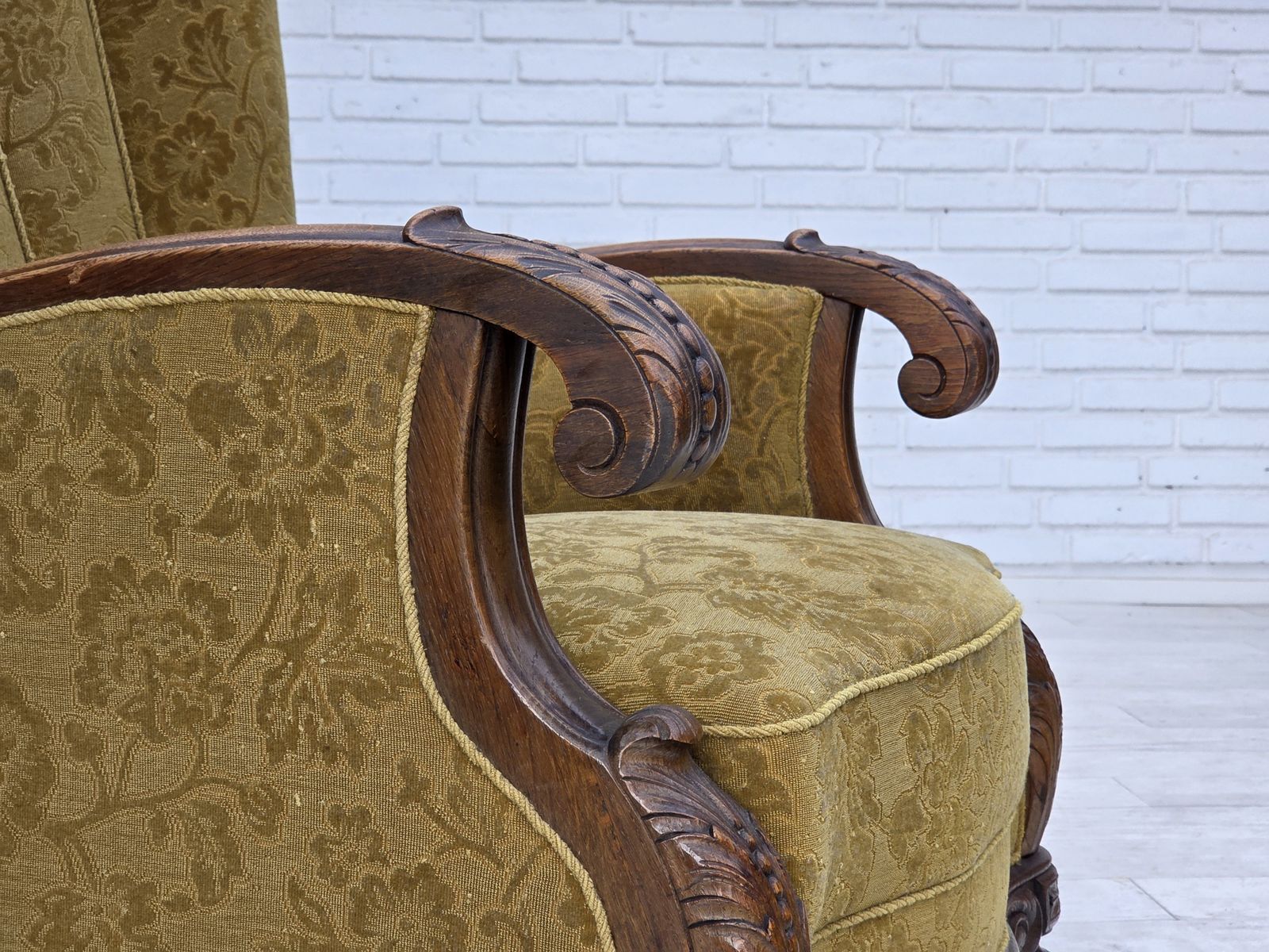1960s, Danish Highback Armchair, Furniture Wool, Solid Oak Wood. photo vinterior