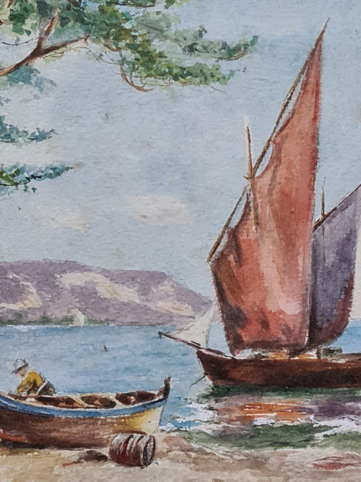 Day At The Beach, Mid Century French Watercolour, 1950s By Madelaine Geoffroy photo buy