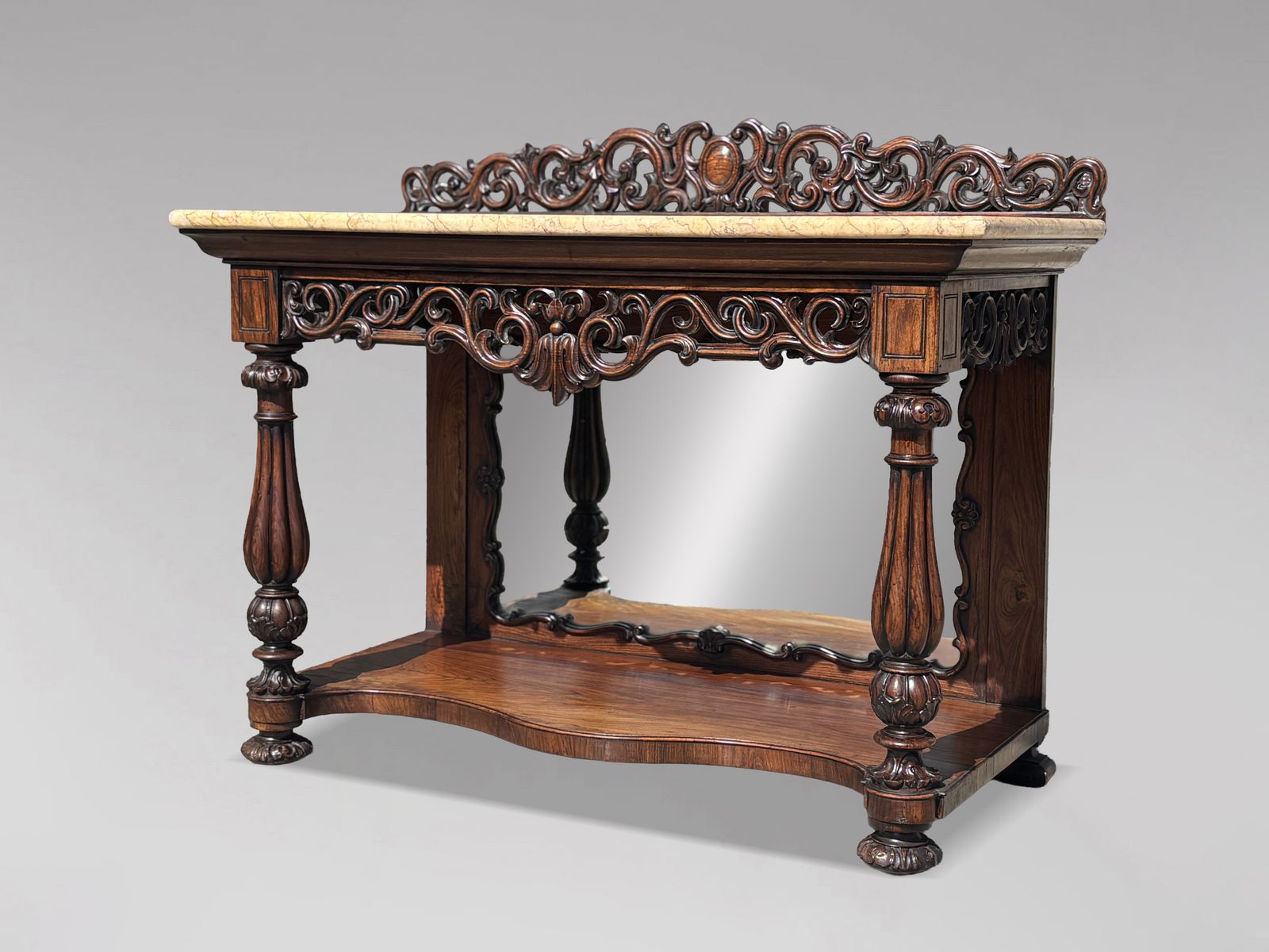 Early 19th Century William IV Period Carved Rosewood Marble Top Console photo for sale
