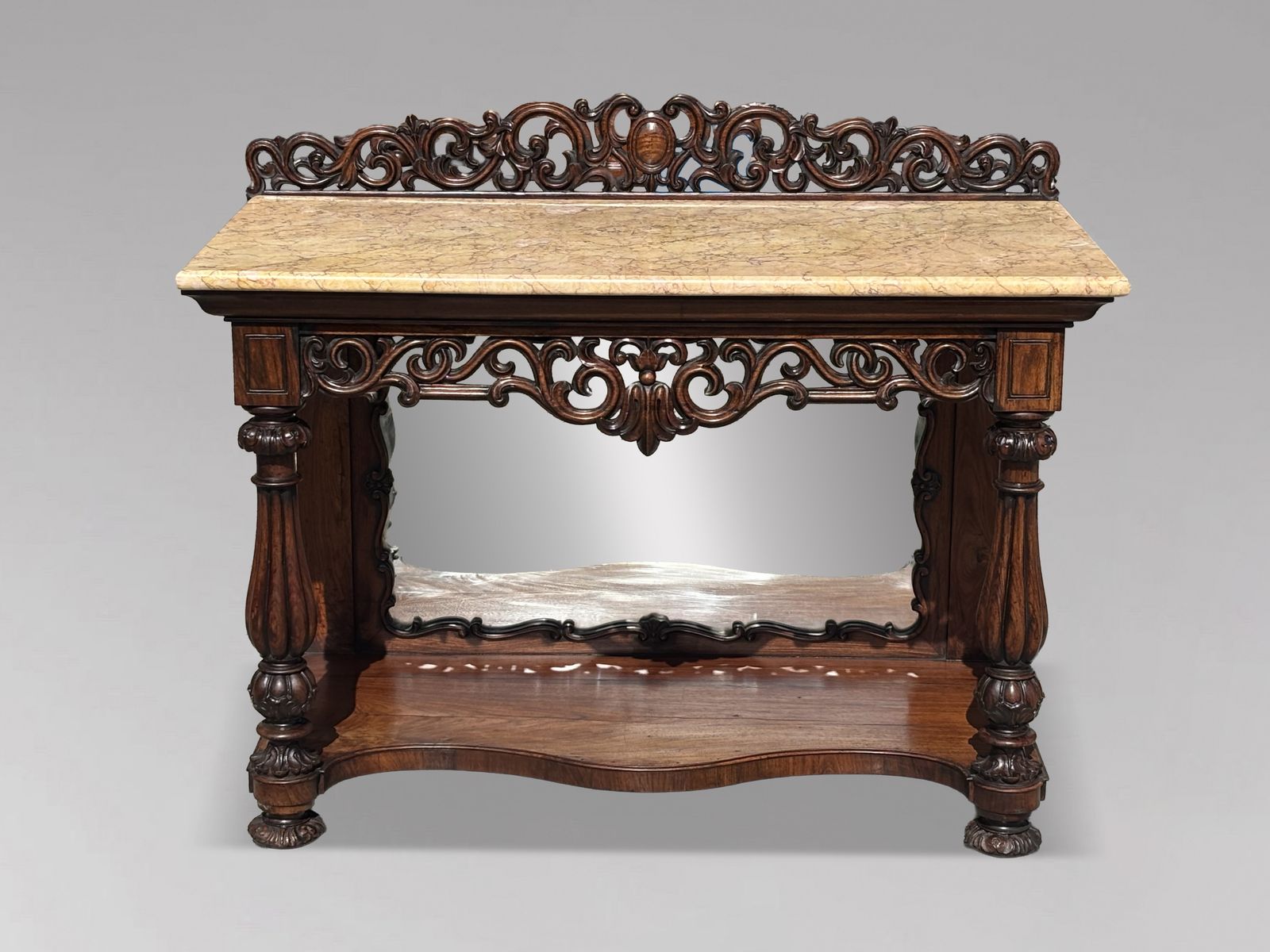 Early 19th Century William IV Period Carved Rosewood Marble Top Console photo vinterior