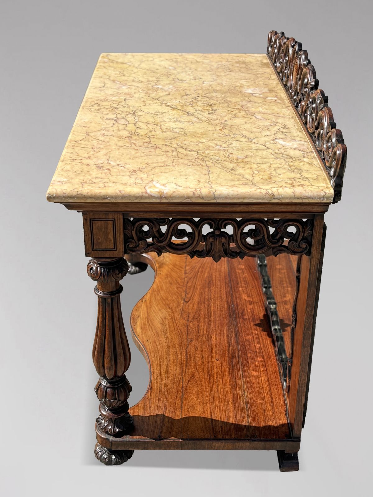 Early 19th Century William IV Period Carved Rosewood Marble Top Console photo vintage