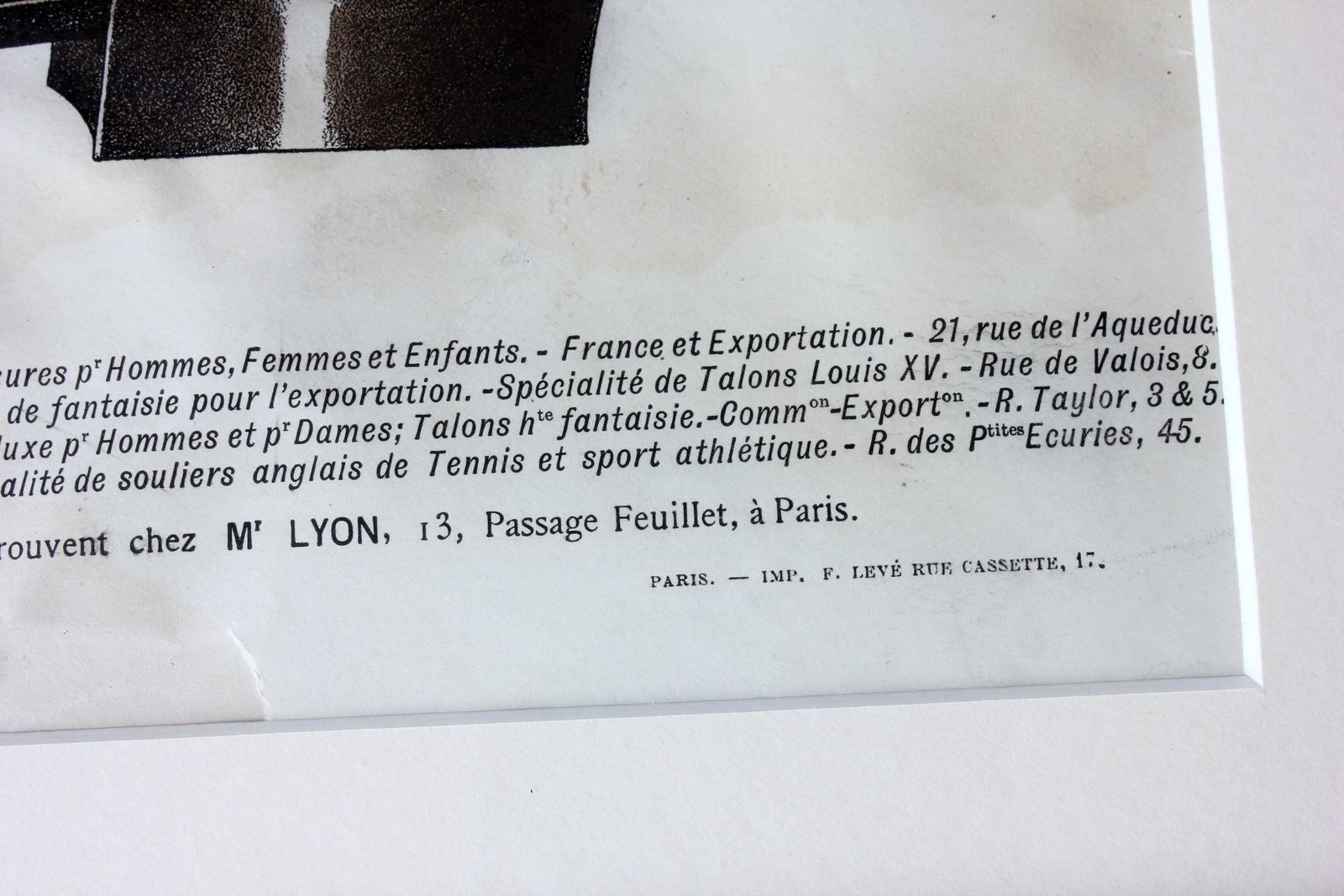photo for sale Antique French Footwear Lithographs. Paris France Shoe Shop Prints.