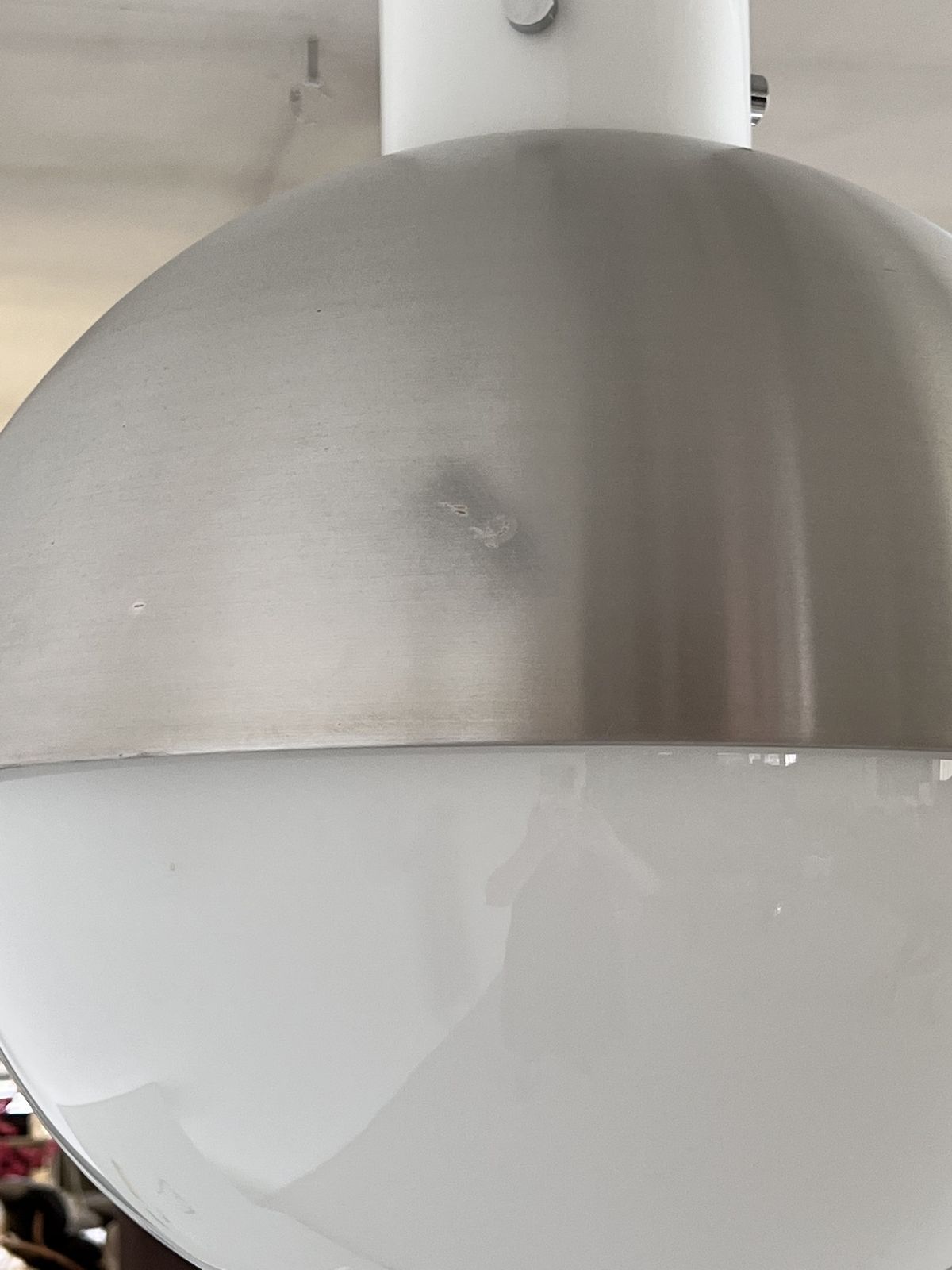 Pair Glashütte Limburg Giant Aluminium And White Glass Globe Chandelier, 1970s photo 3200.0