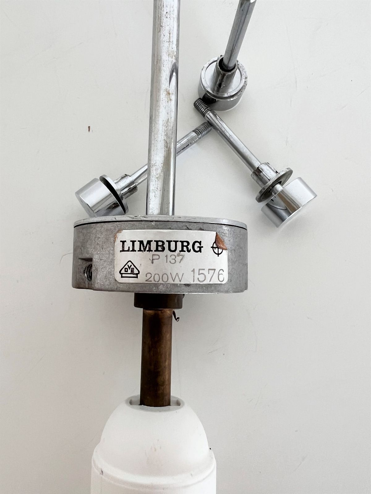 3200.0 Pair Glashütte Limburg Giant Aluminium And White Glass Globe Chandelier, 1970s photo