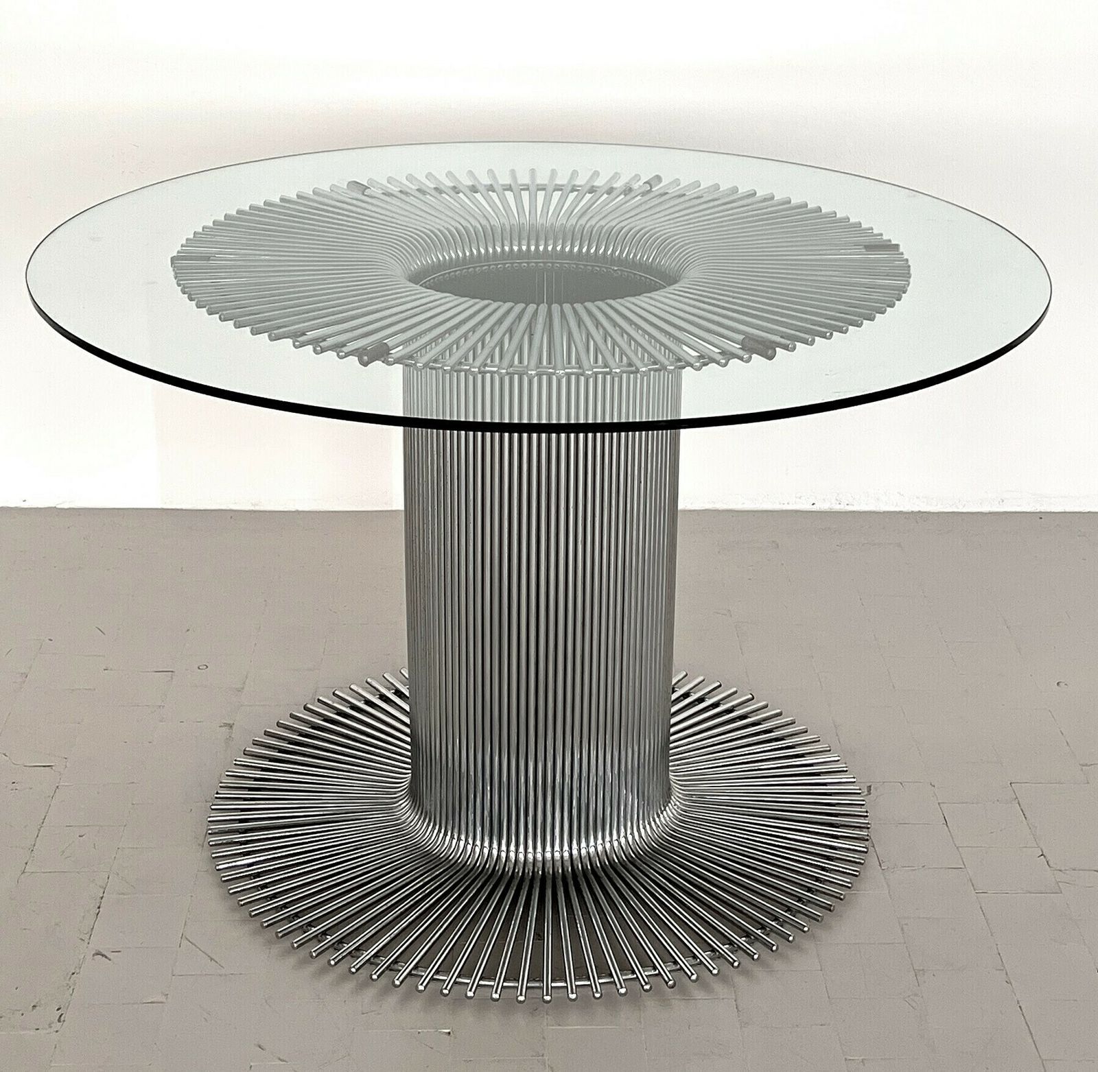 Italian Pedestal Dining Table In Chrome And Glass By Gastone Rinaldi, 1960s
