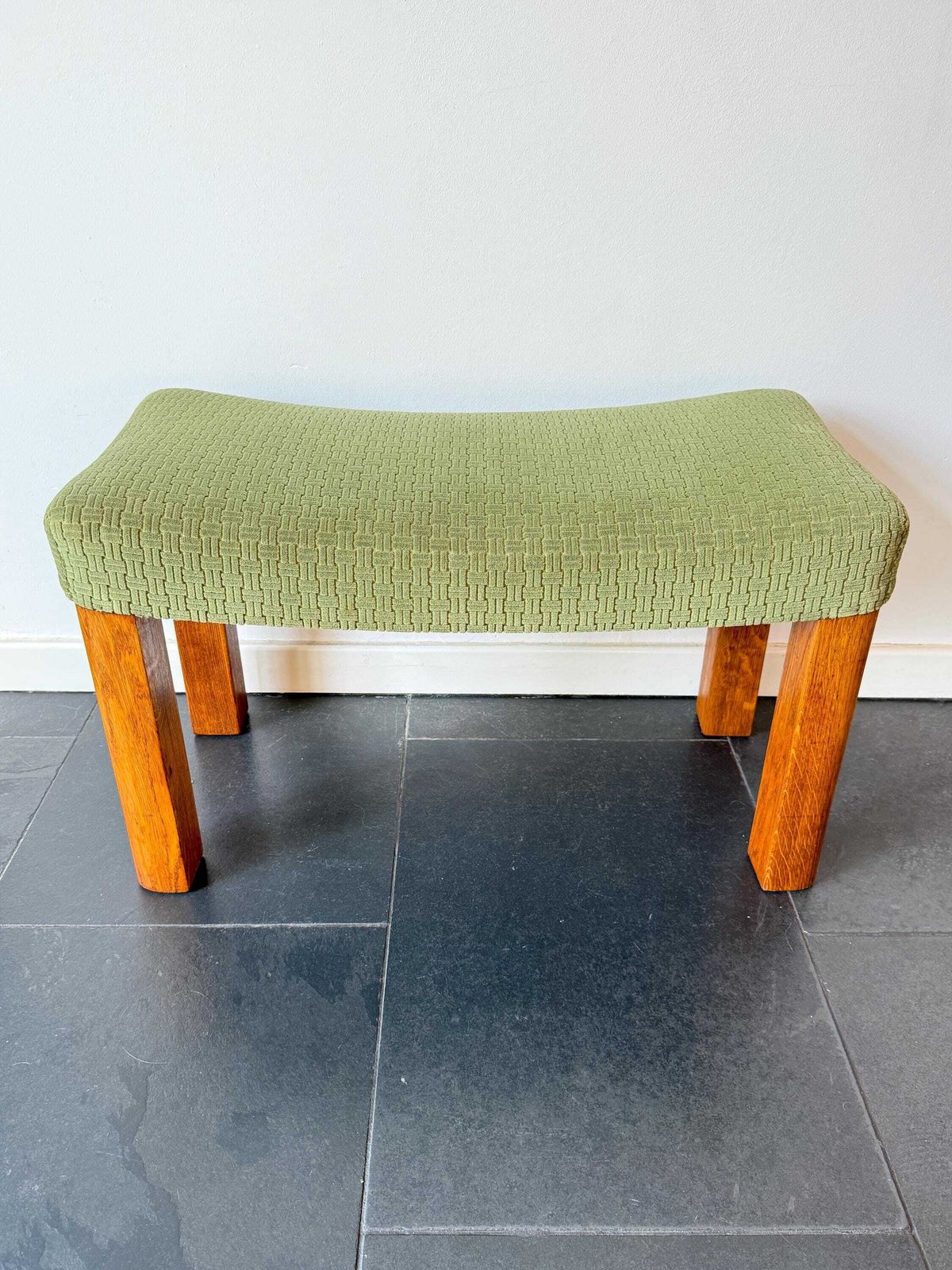 Vintage Mid Century Xl Footstool   Wood, Green Velvet Upholstery   Excellent Condition   1960s/70s   Ottoman