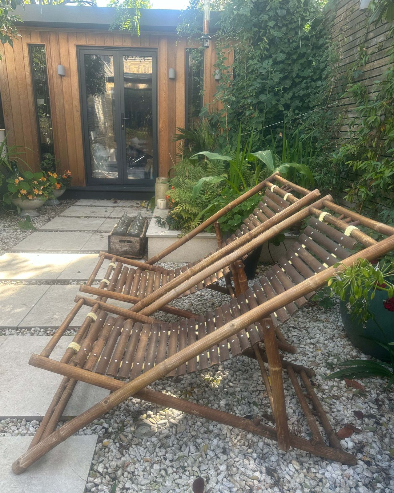Pair Of 1980s Rustic Italian Bamboo Slatted Deck Chairs Or Sun Loungers photo vinterior