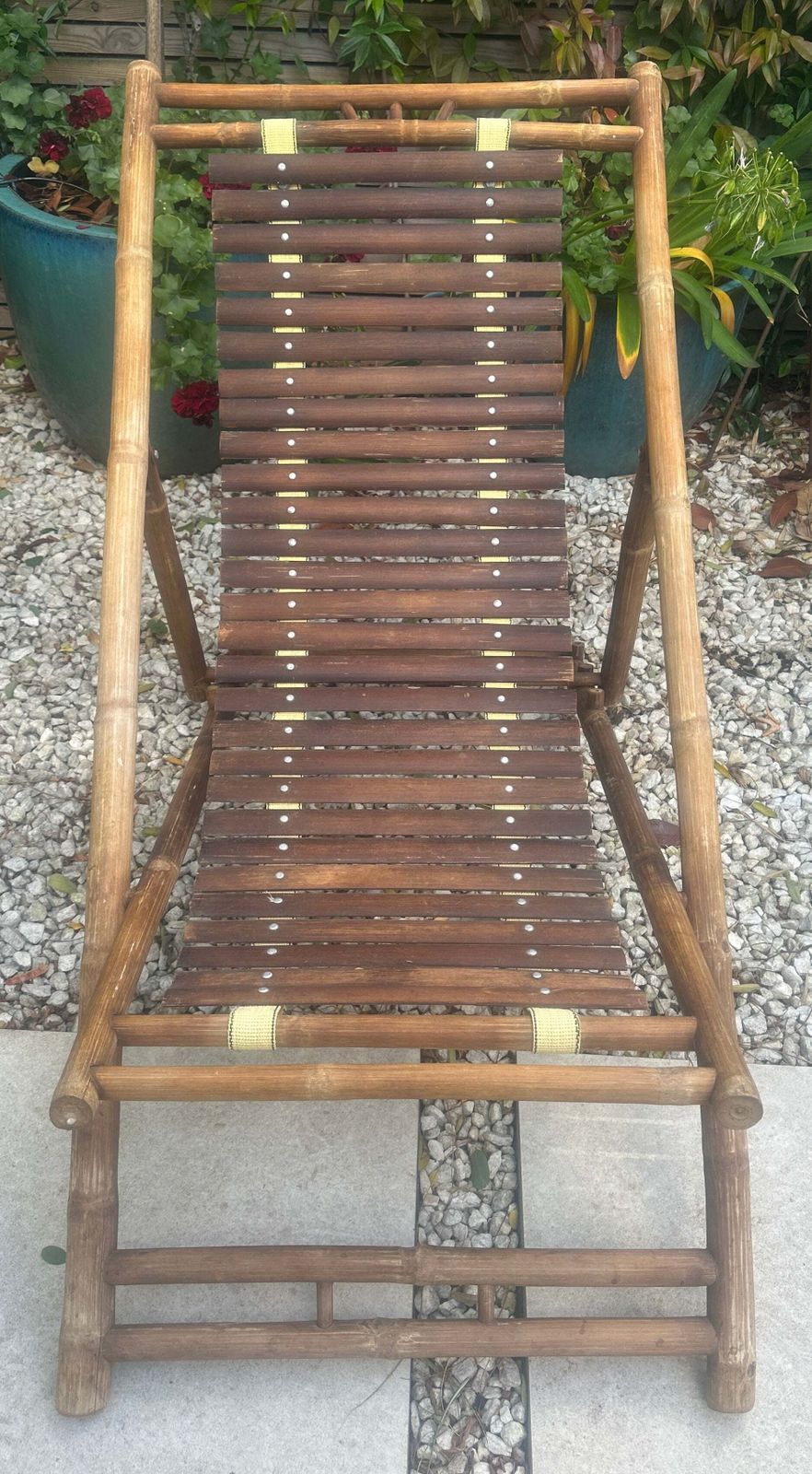 photo furniture Pair Of 1980s Rustic Italian Bamboo Slatted Deck Chairs Or Sun Loungers