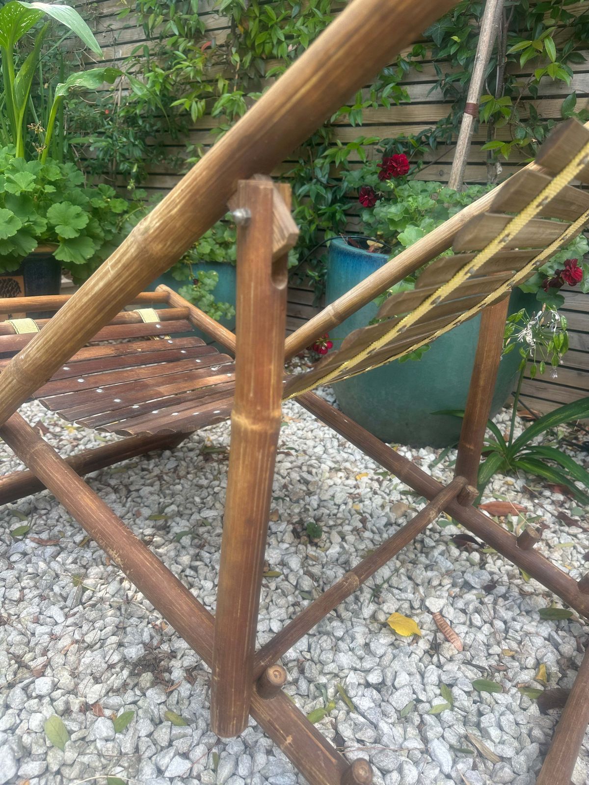 650.0 Pair Of 1980s Rustic Italian Bamboo Slatted Deck Chairs Or Sun Loungers photo
