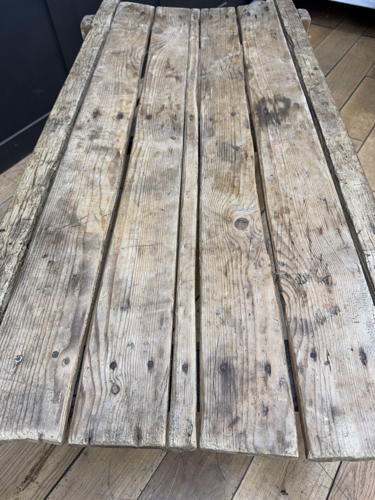 Victorian Pine Funeral Bier / Body Stretcher – Antique Rustic Coffee Table photo vinterior