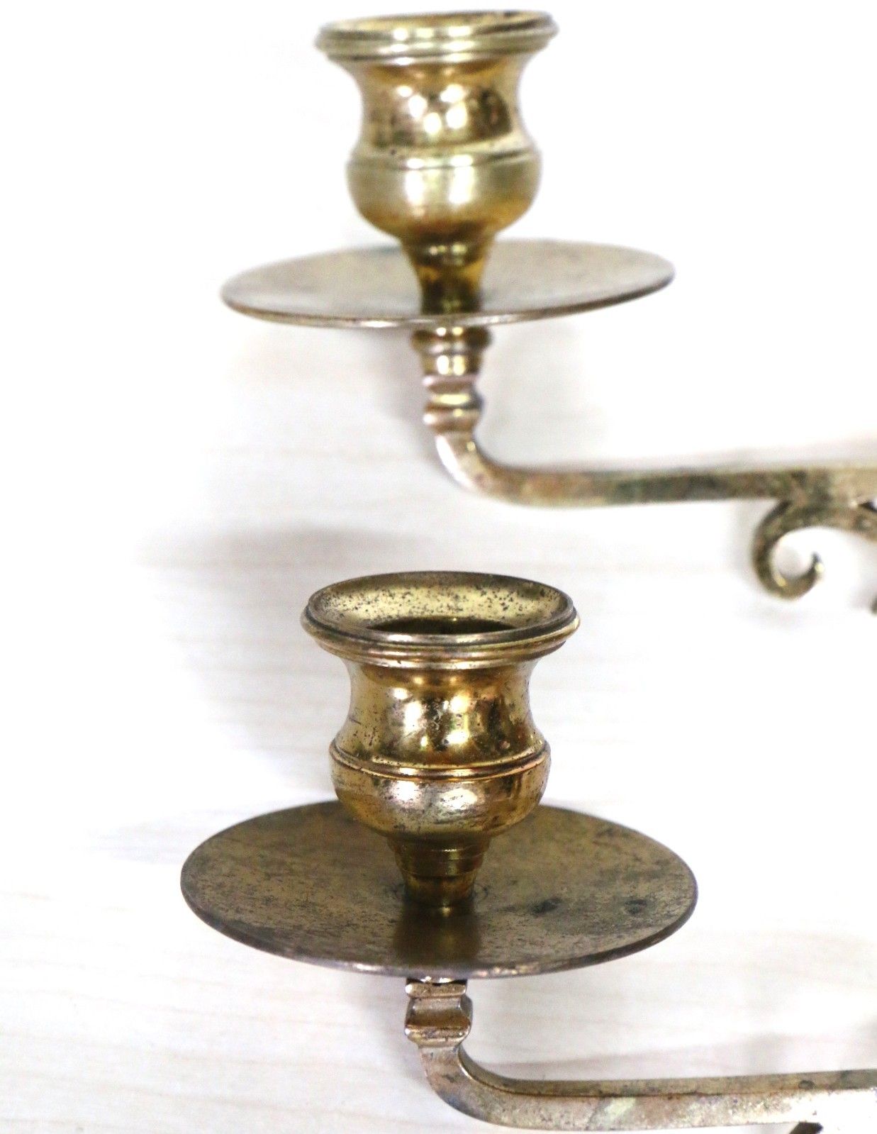Pair Antique Georgian Piano Sconces Gilt Brass Hinged Candle Holders Original photo for sale