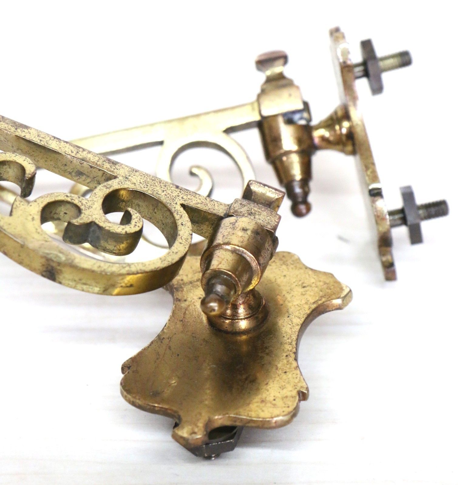 Pair Antique Georgian Piano Sconces Gilt Brass Hinged Candle Holders Original photo buy