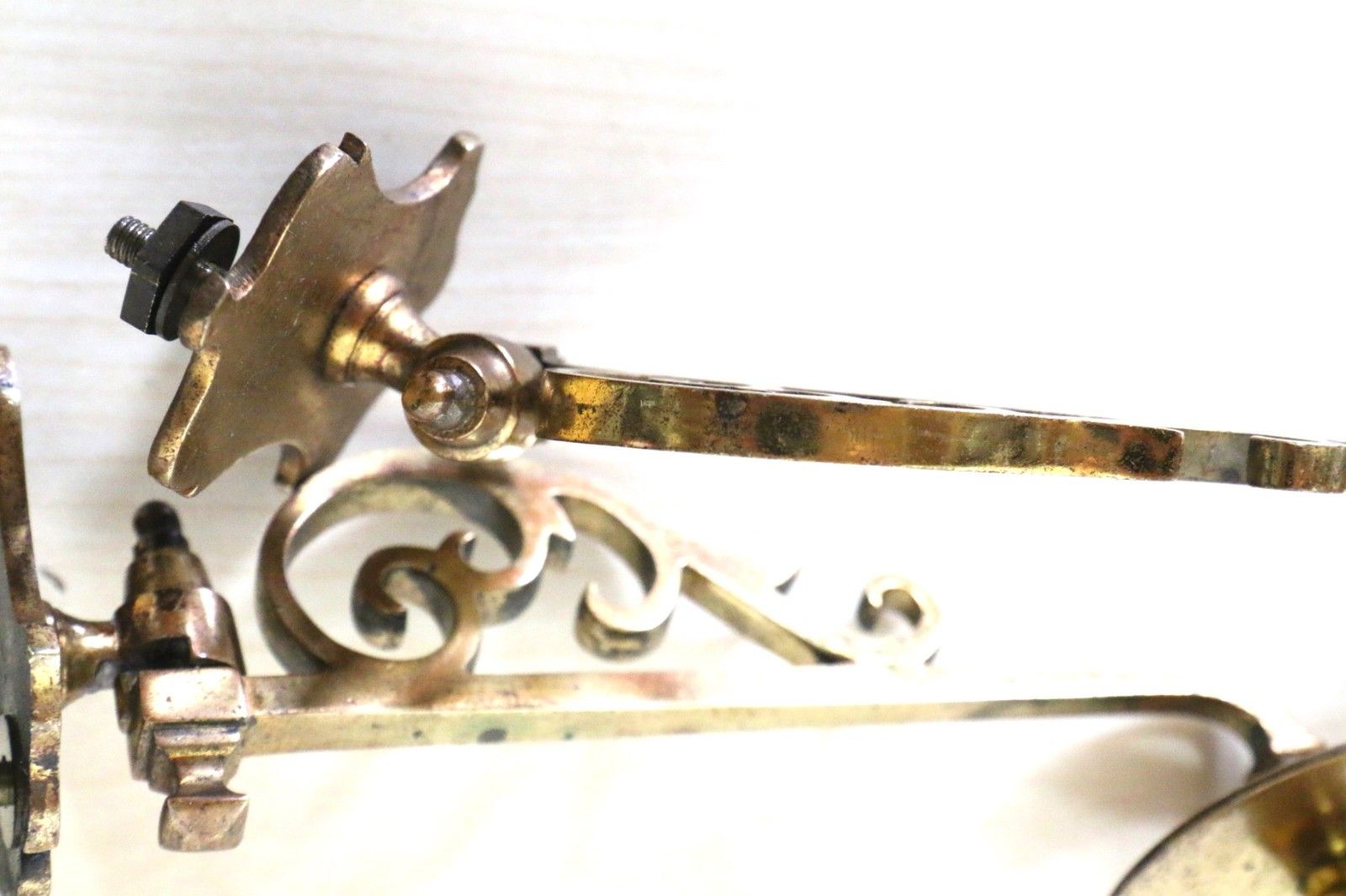 Pair Antique Georgian Piano Sconces Gilt Brass Hinged Candle Holders Original photo vintage