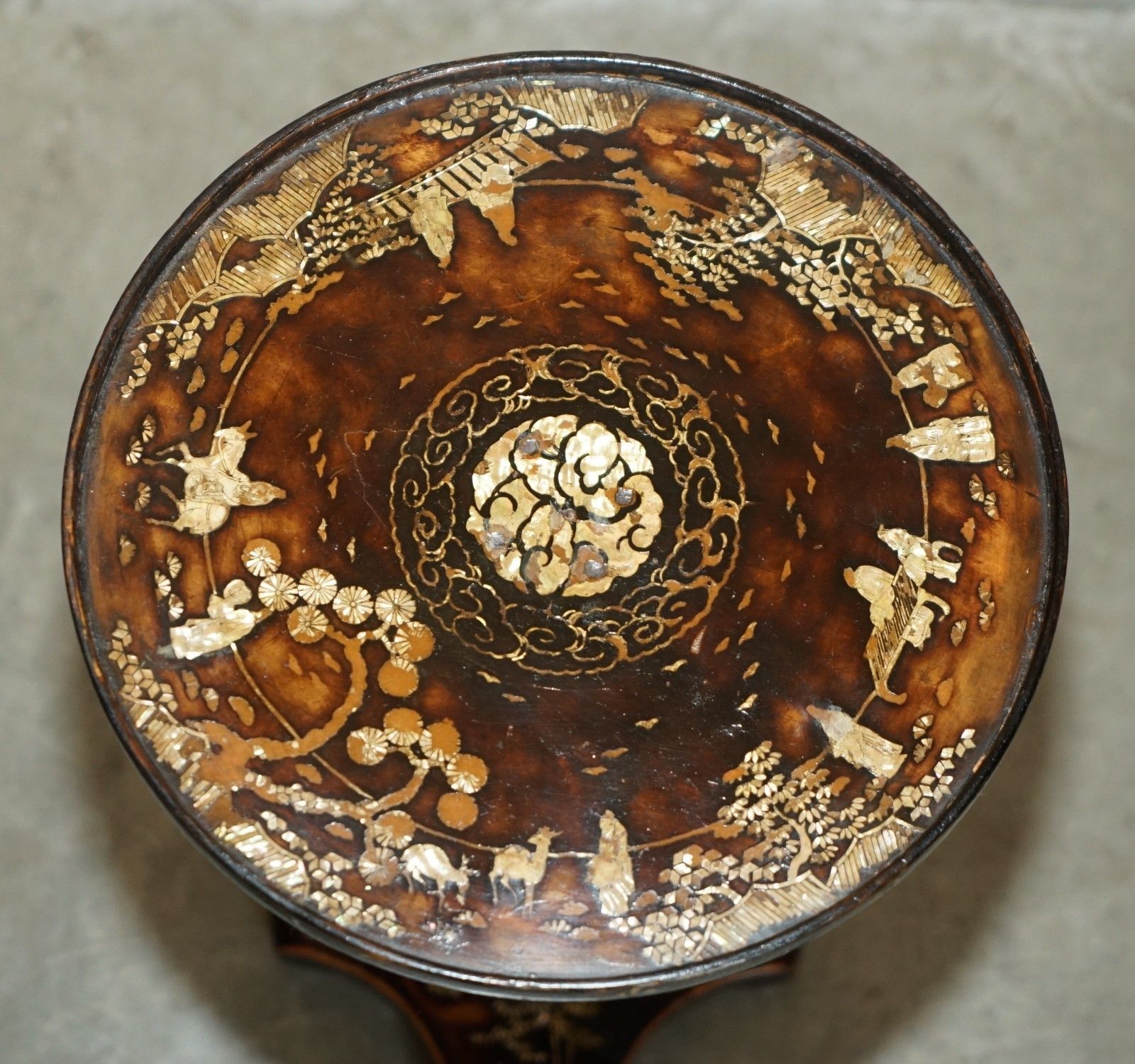 Pair Of Antique Chinese Chinoiserie Circa 1880 Mother Of Pearl Side End Tables photo Furniture