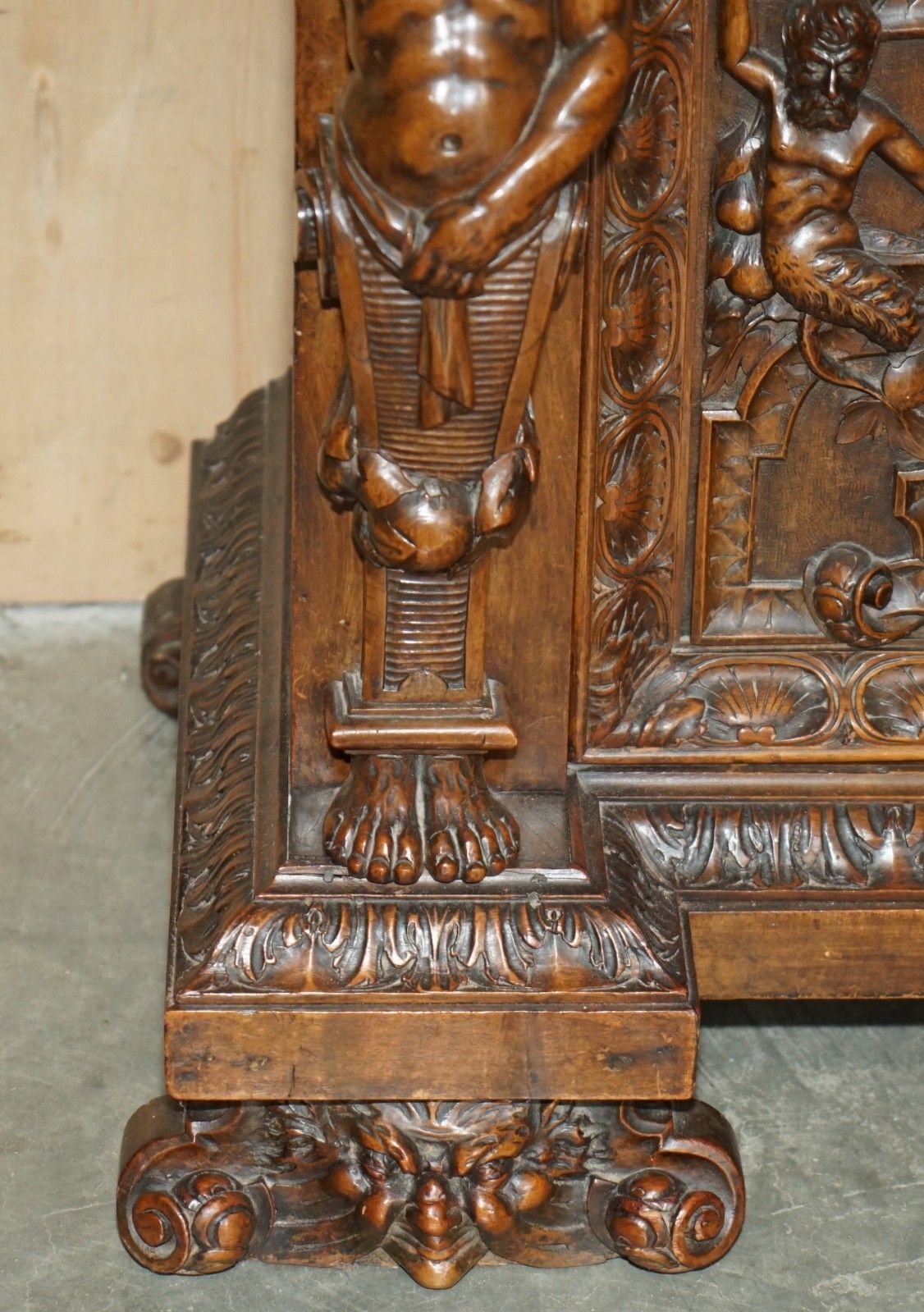 Important Antique Circa 1850 French Walnut Ornately Carved Buffet Sideboard photo vintage