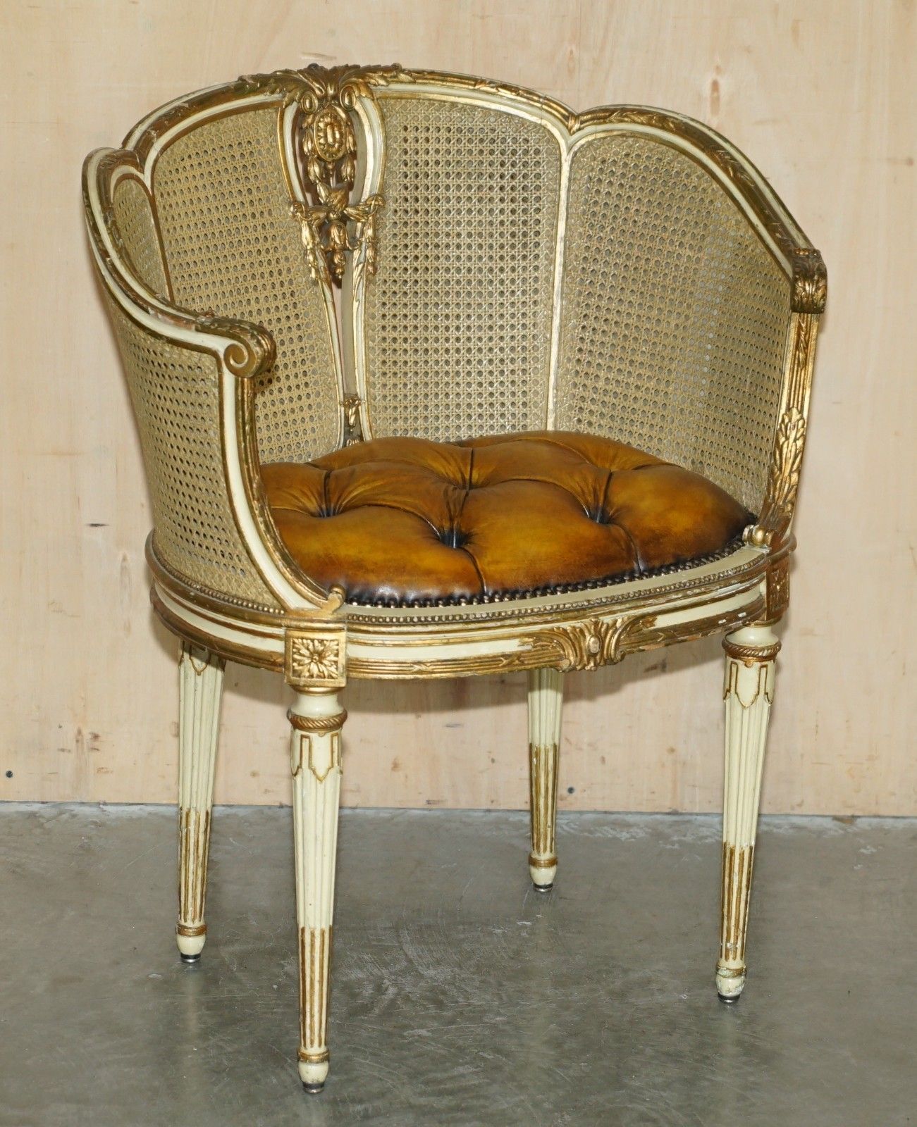 Pair Of Antique Restored Chesterfield Leather French Cir 1880 Bergere Armchairs photo for sale