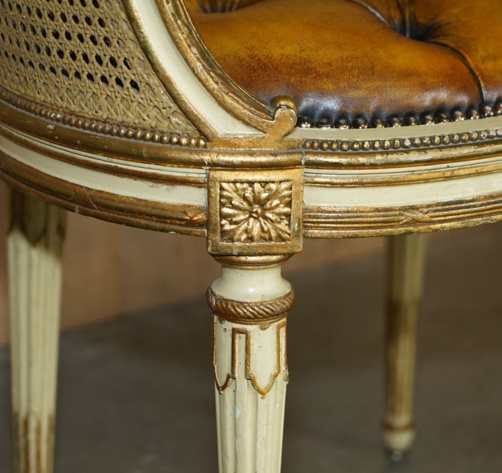 Furniture Pair Of Antique Restored Chesterfield Leather French Cir 1880 Bergere Armchairs photo