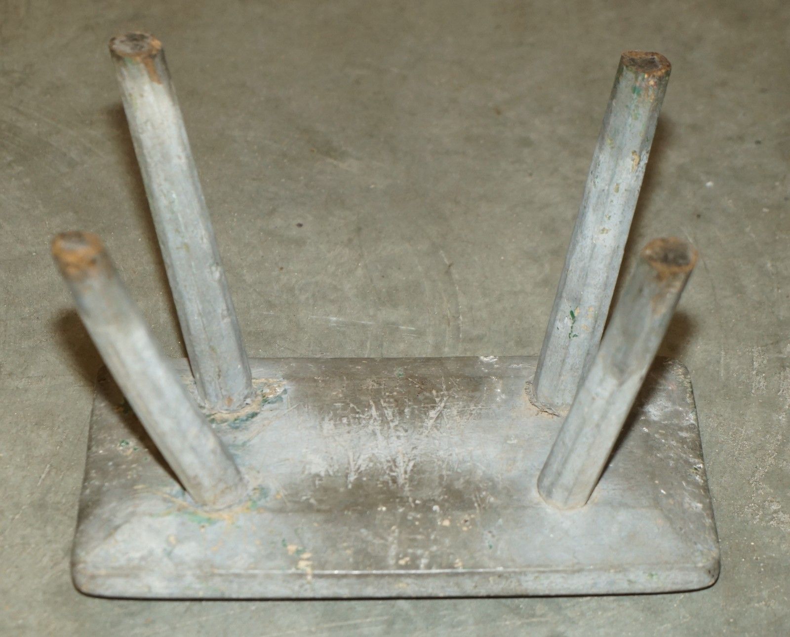 photo furniture Small Antique 1900 Original Paint Milking Dairy Stool With Four Hand Carved Legs