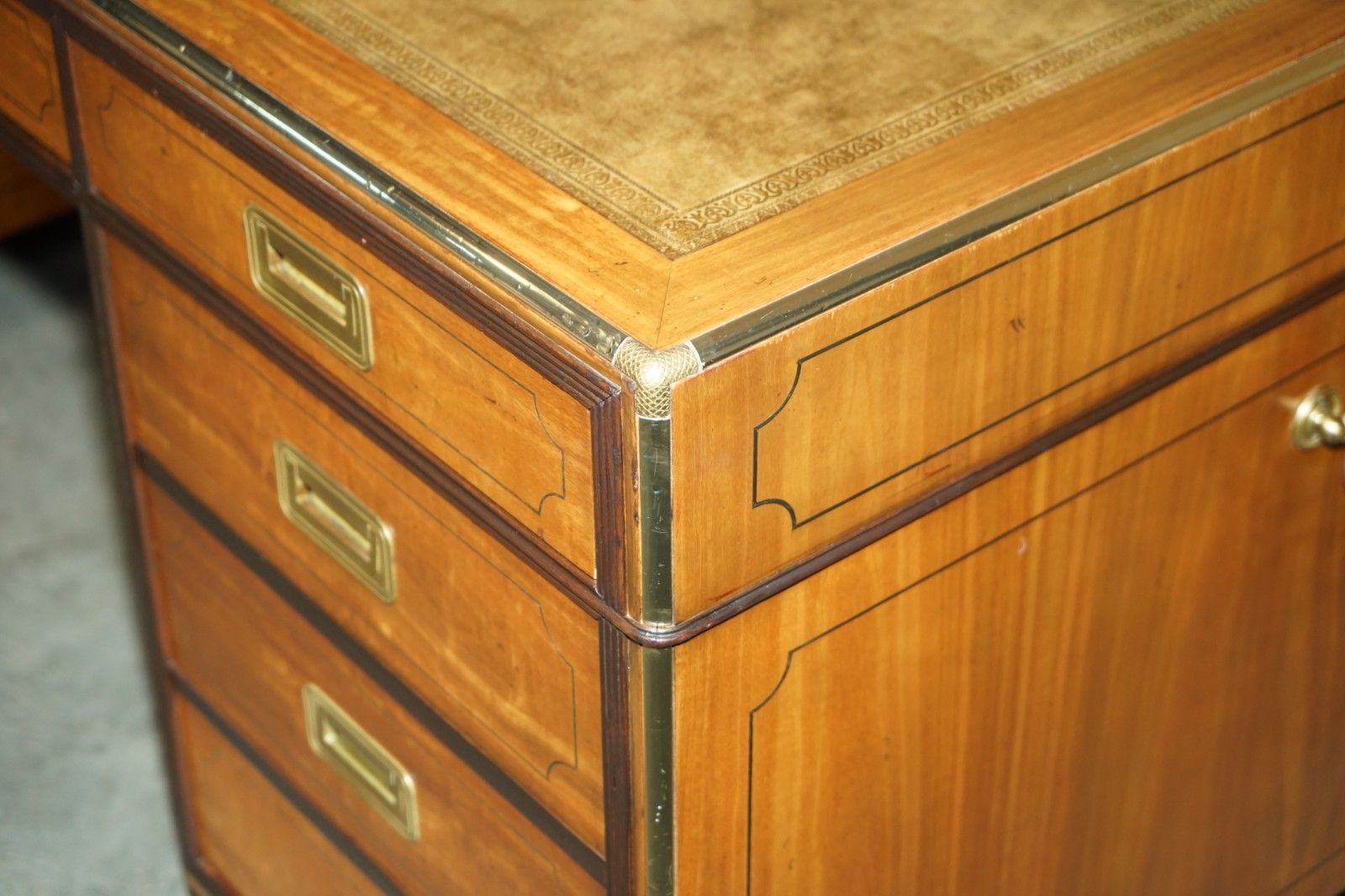 Exquisite Extra Large Double Sided Military Campaign Twin Pedestal Partner Desk photo vintage