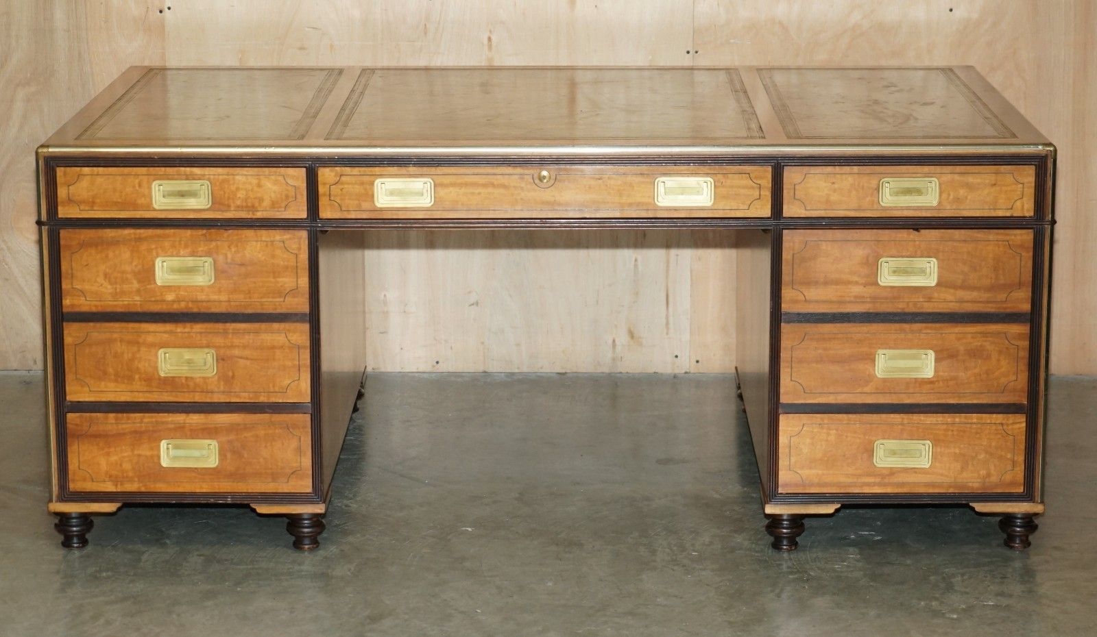 4950.0 Exquisite Extra Large Double Sided Military Campaign Twin Pedestal Partner Desk photo