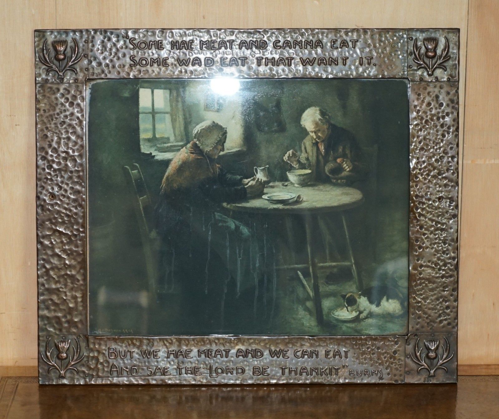 Antique Copper Arts & Crafts Scottish Burns Quote Frame With H.J Dobson Print photo furniture