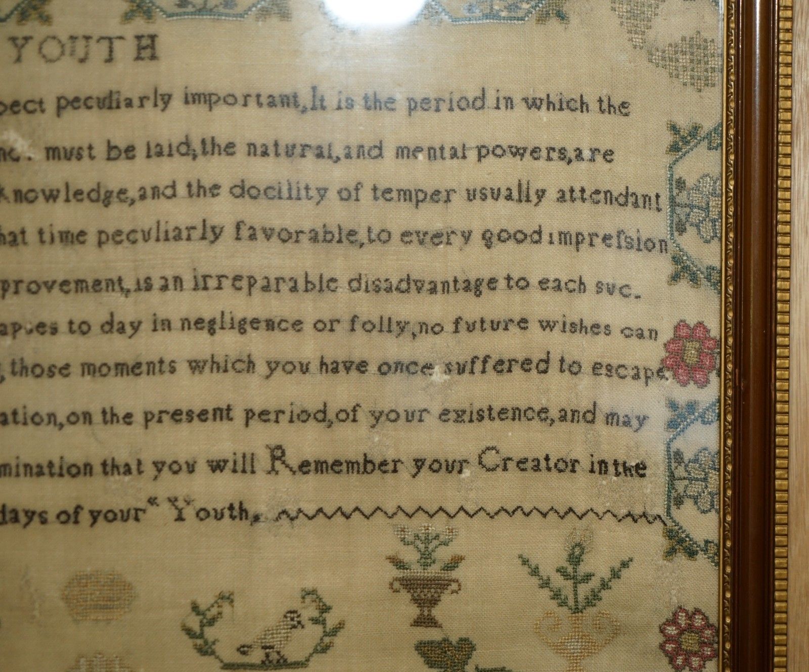 Textiles Antique 1831 Original William IV Needlework Sampler Depicting A Verse On Youth photo