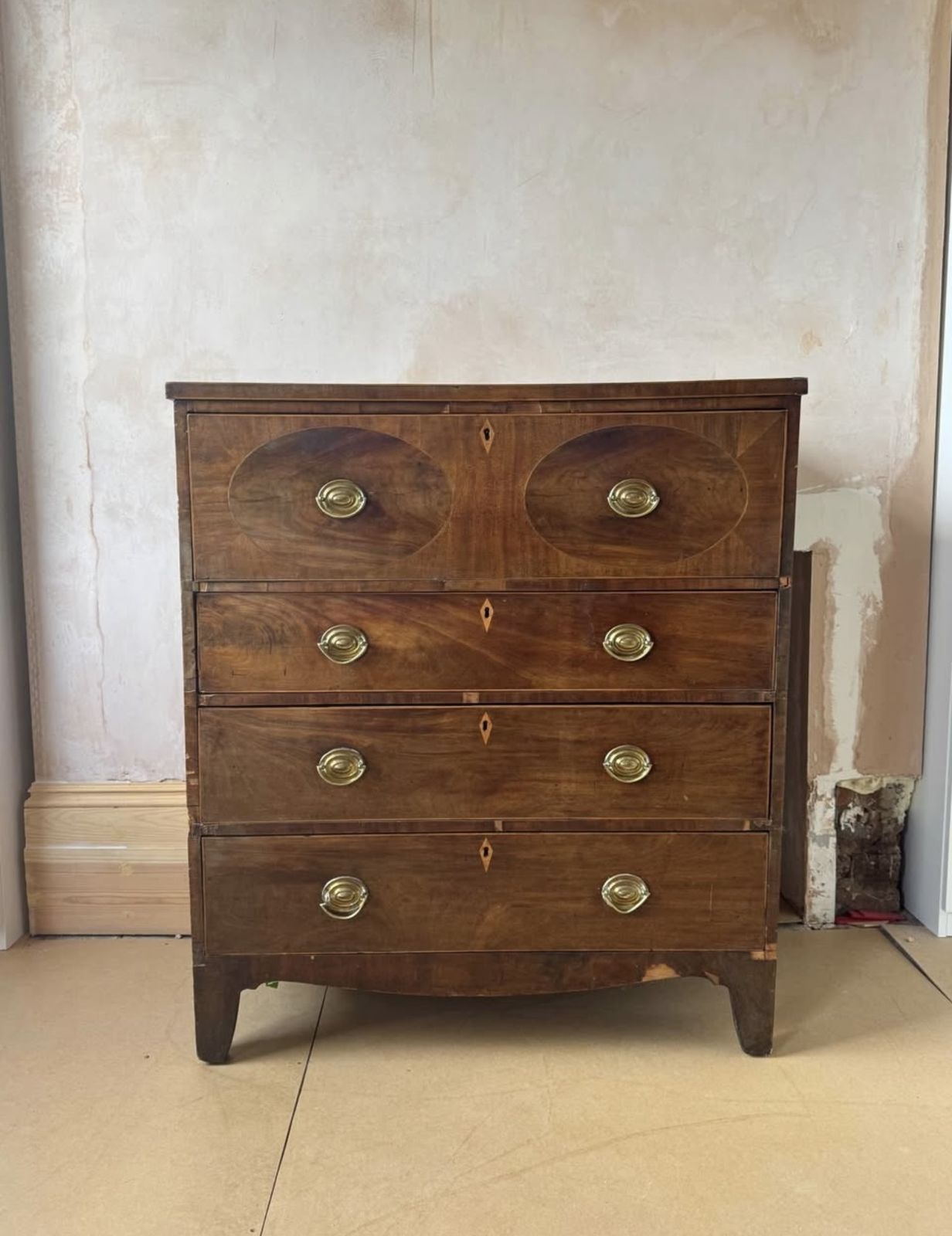 Antique Early 19th Century Mahogany Chest Of Drawers With Desk Top