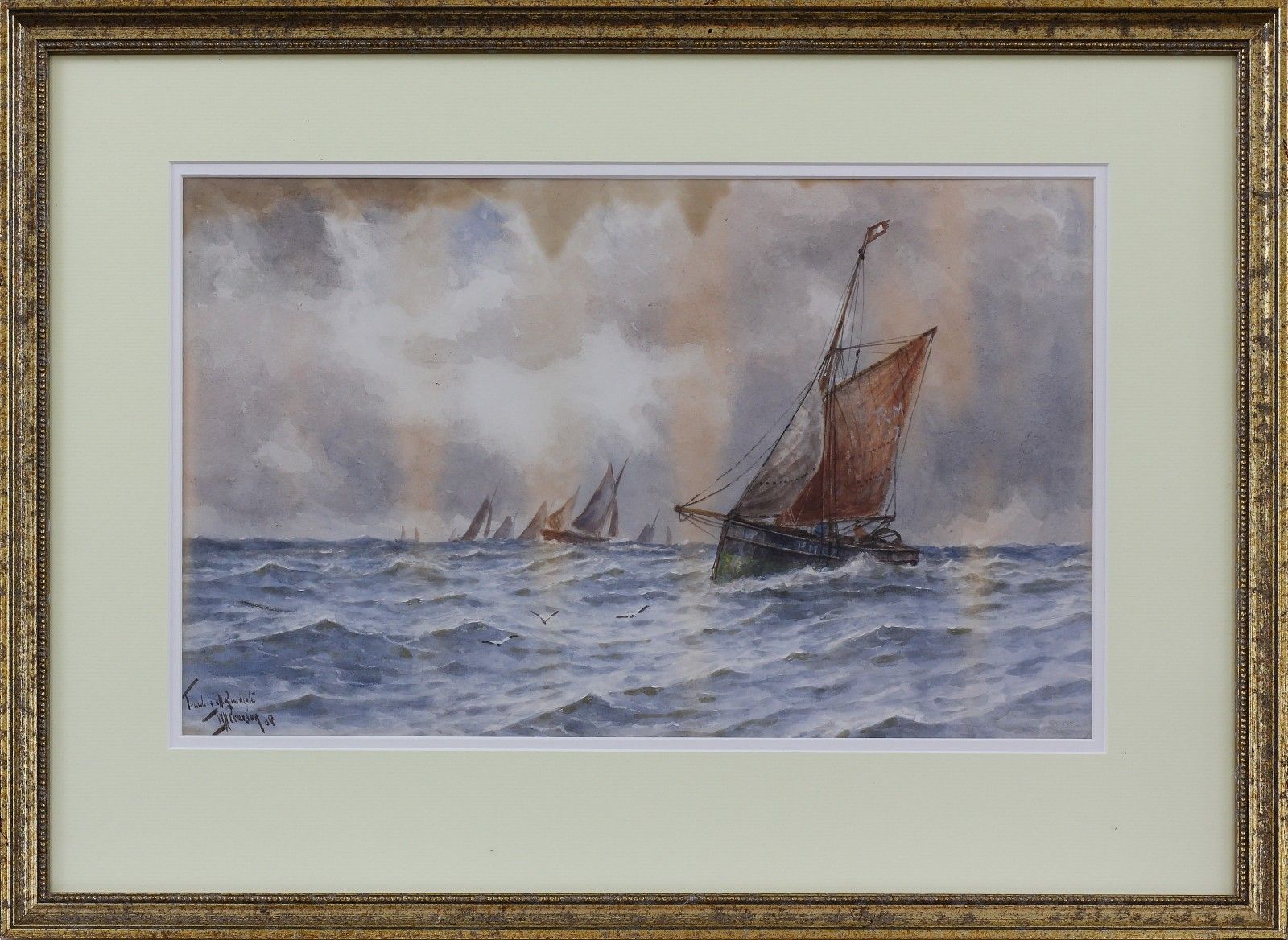 Watercolour By William Henry Pearson. Titled "Trawlers Off Ramsgate" photo Art