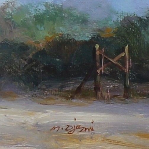 Oil On Board Behind Glass By Mohammed Djazmi. Beached Fishing Boats. photo for sale