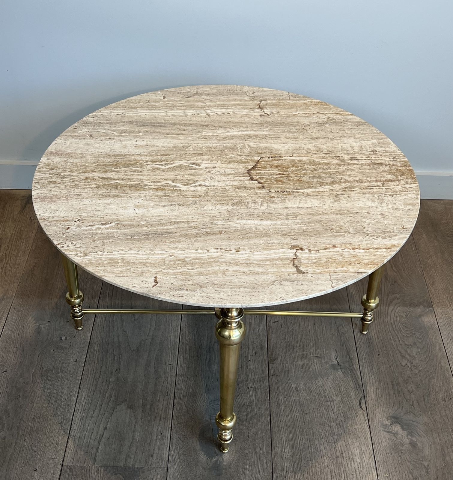 Brass Coffee Table With White Marble Top In The Style Of Maison Ramsay photo 2450.0