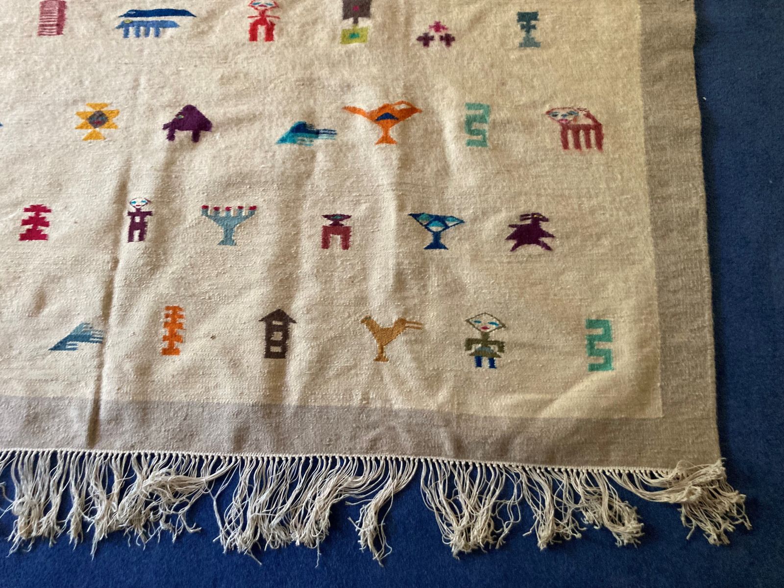 Vintage Handwoven Tunisian Wool Rug With Berber Motifs – Artisan Wall Hanging photo for sale
