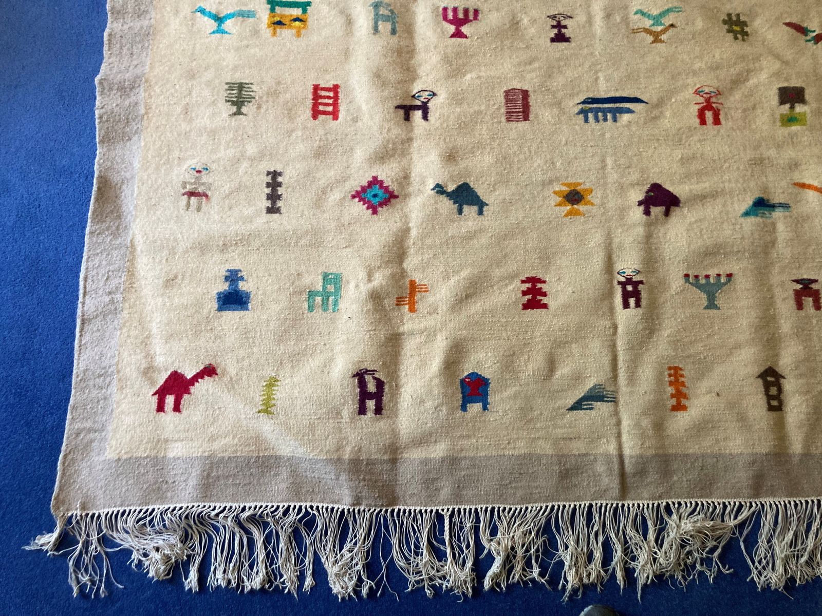 Vintage Handwoven Tunisian Wool Rug With Berber Motifs – Artisan Wall Hanging photo Home Fixtures