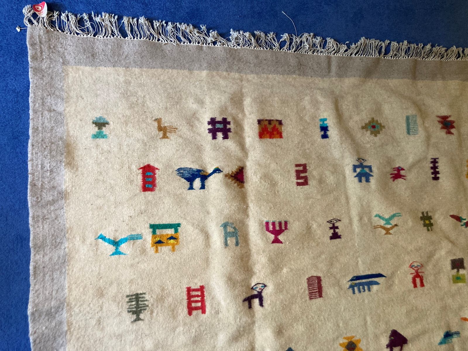 Vintage Handwoven Tunisian Wool Rug With Berber Motifs – Artisan Wall Hanging photo 545.0