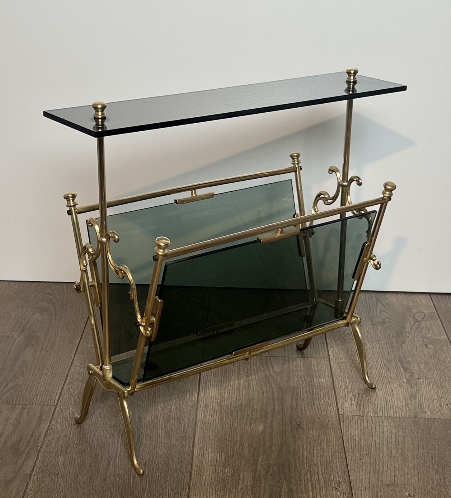 Brass And Blue Glass Magazine Rack photo furniture