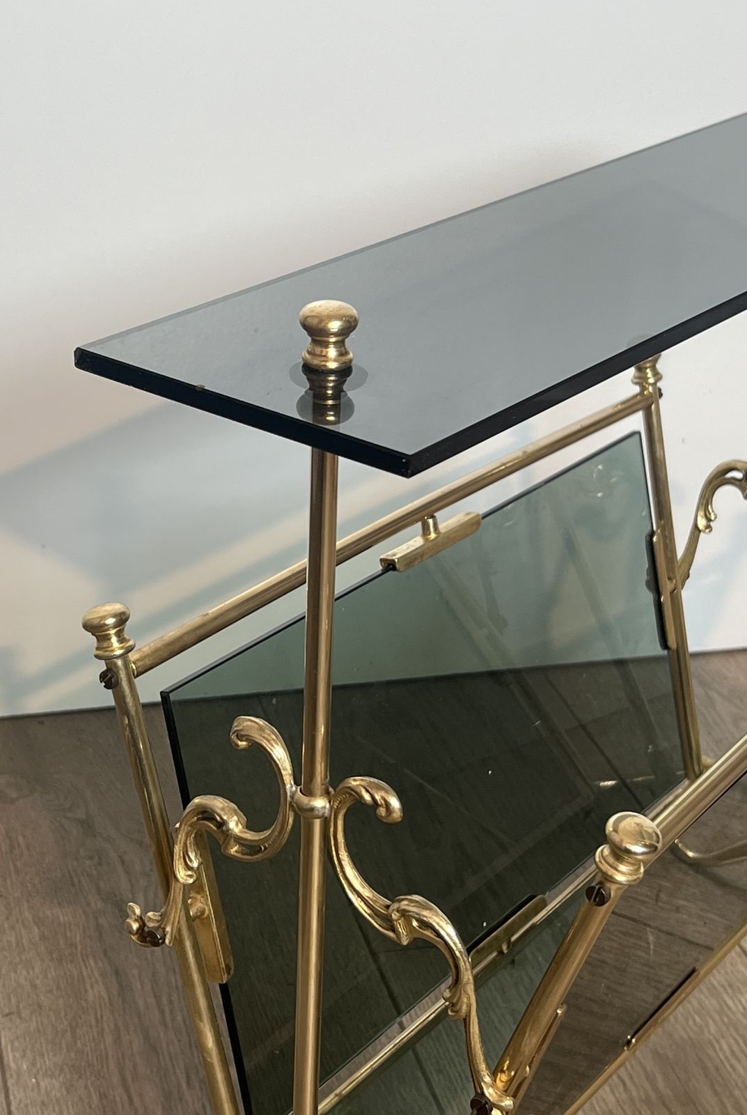 Brass And Blue Glass Magazine Rack photo buy