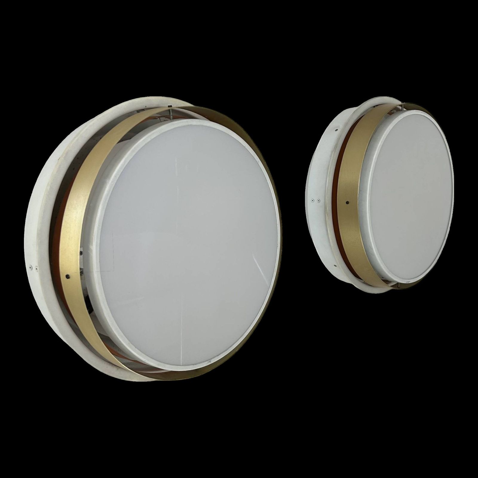 Pair Of Vintage Xl Wall Lights, Brass And Opaline, Denmark 1970